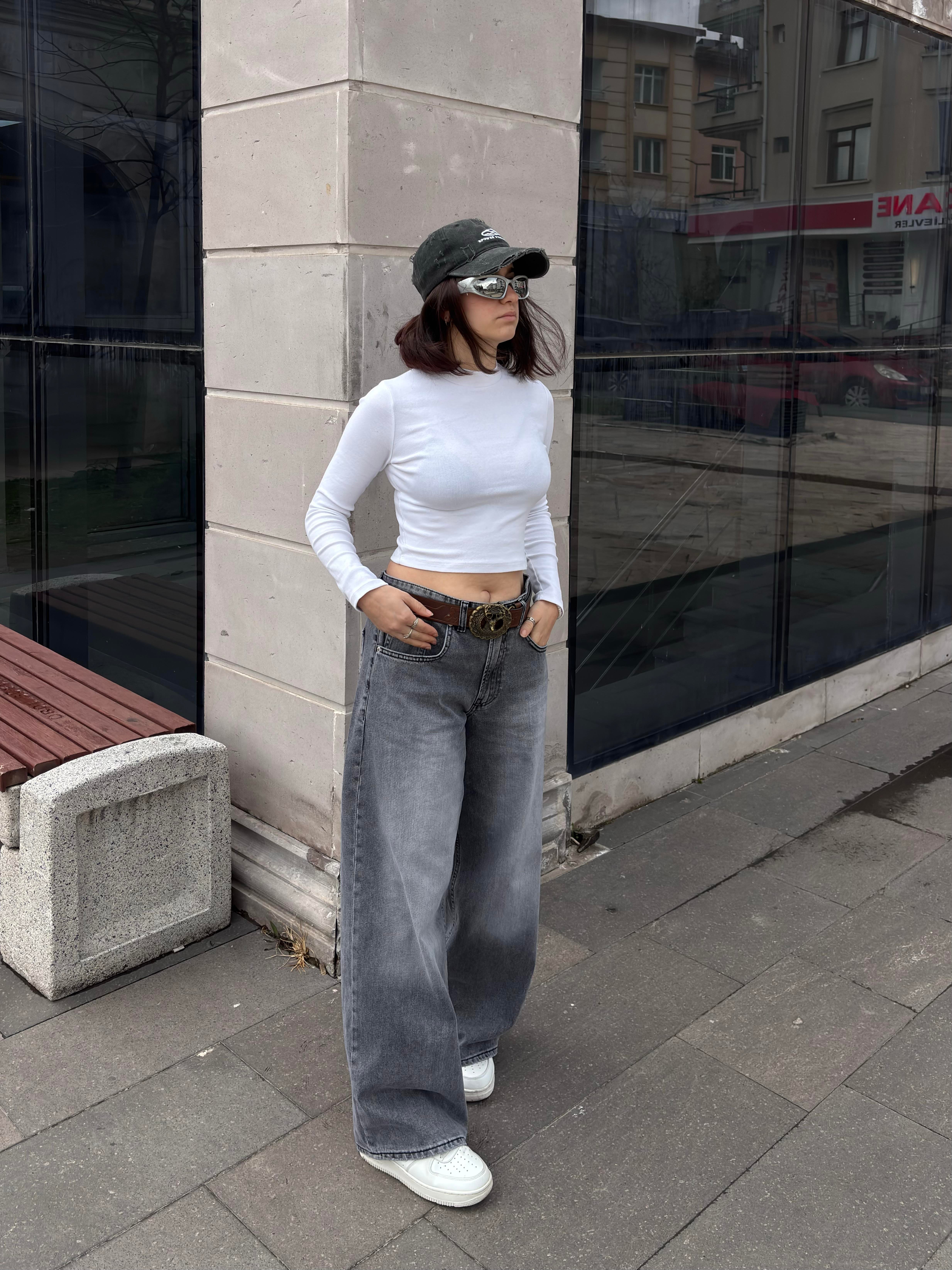 Gri Eskitme Ton Ekstreme Baggy Jeans