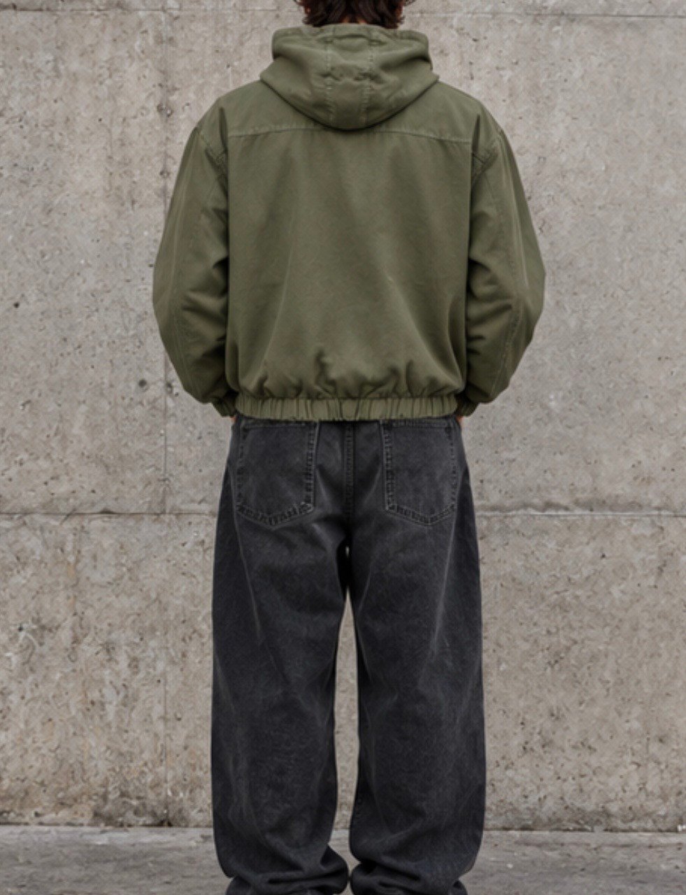 Haki Washed Zip-Up Hooded Jacket