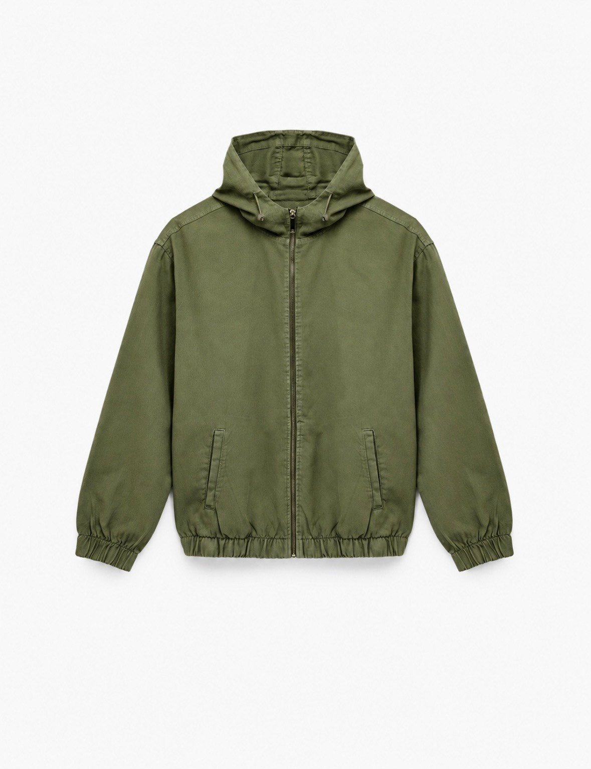 Haki Washed Zip-Up Hooded Jacket