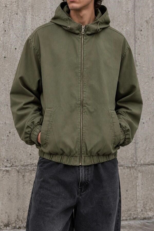 Haki Washed Zip-Up Hooded Jacket