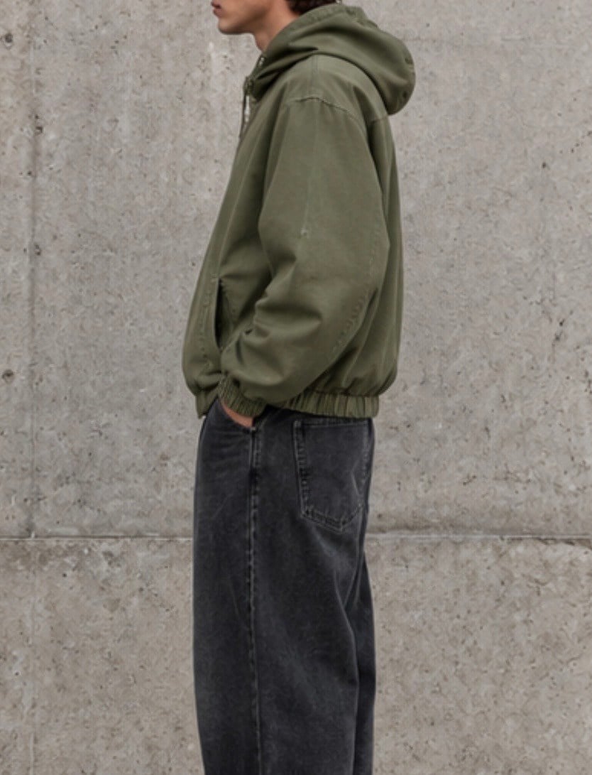 Haki Washed Zip-Up Hooded Jacket
