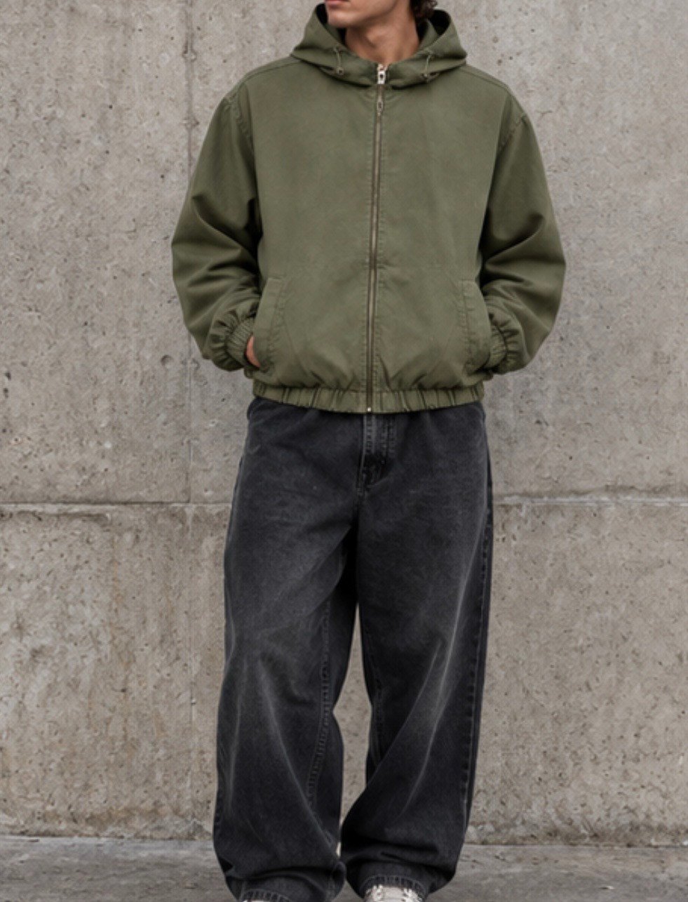 Haki Washed Zip-Up Hooded Jacket