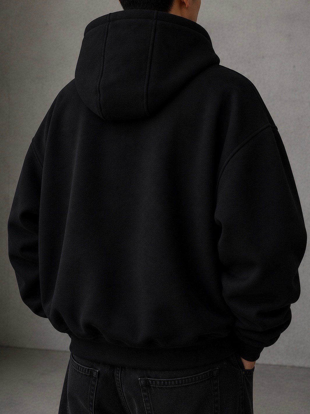 Heavy Noir Black Zip Oversize Hoodie