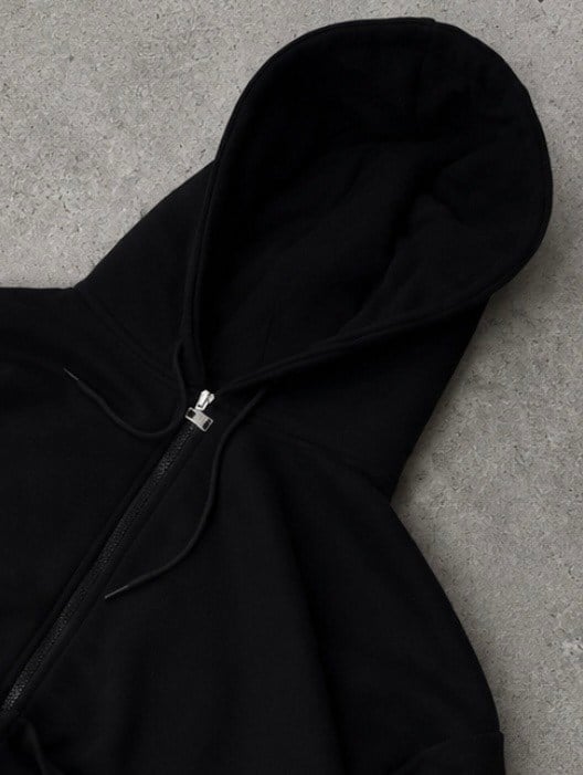 Heavy Noir Black Zip Oversize Hoodie