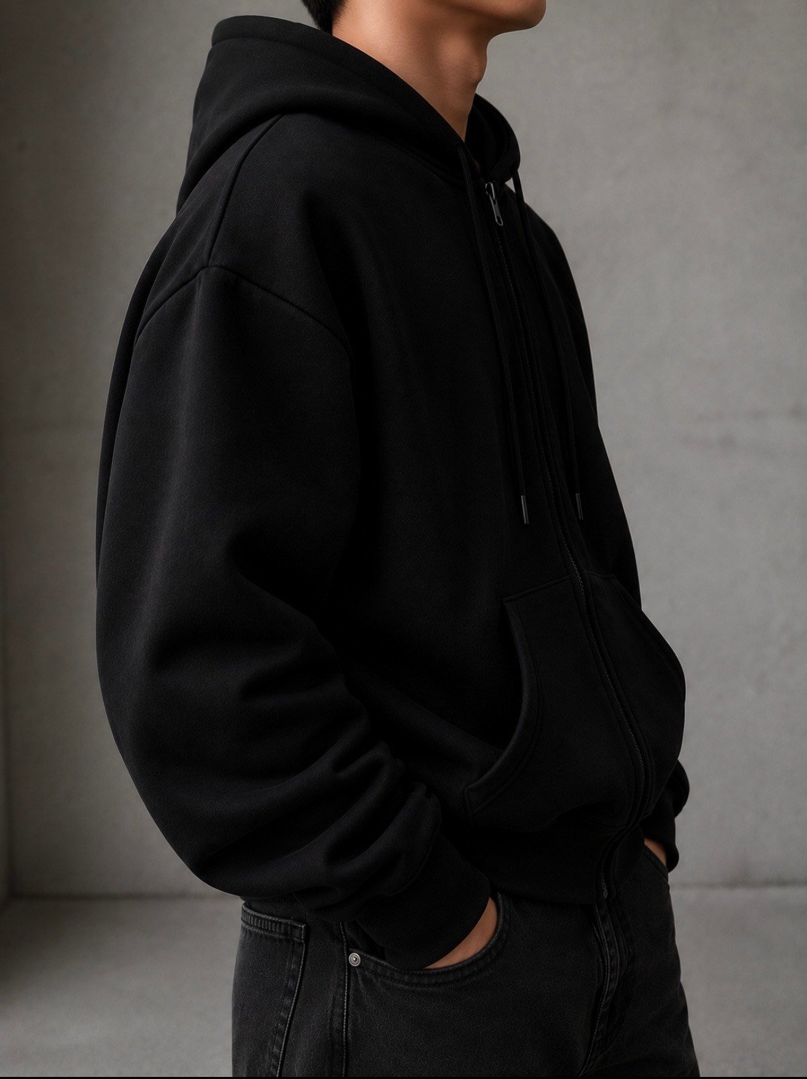 Heavy Noir Black Zip Oversize Hoodie