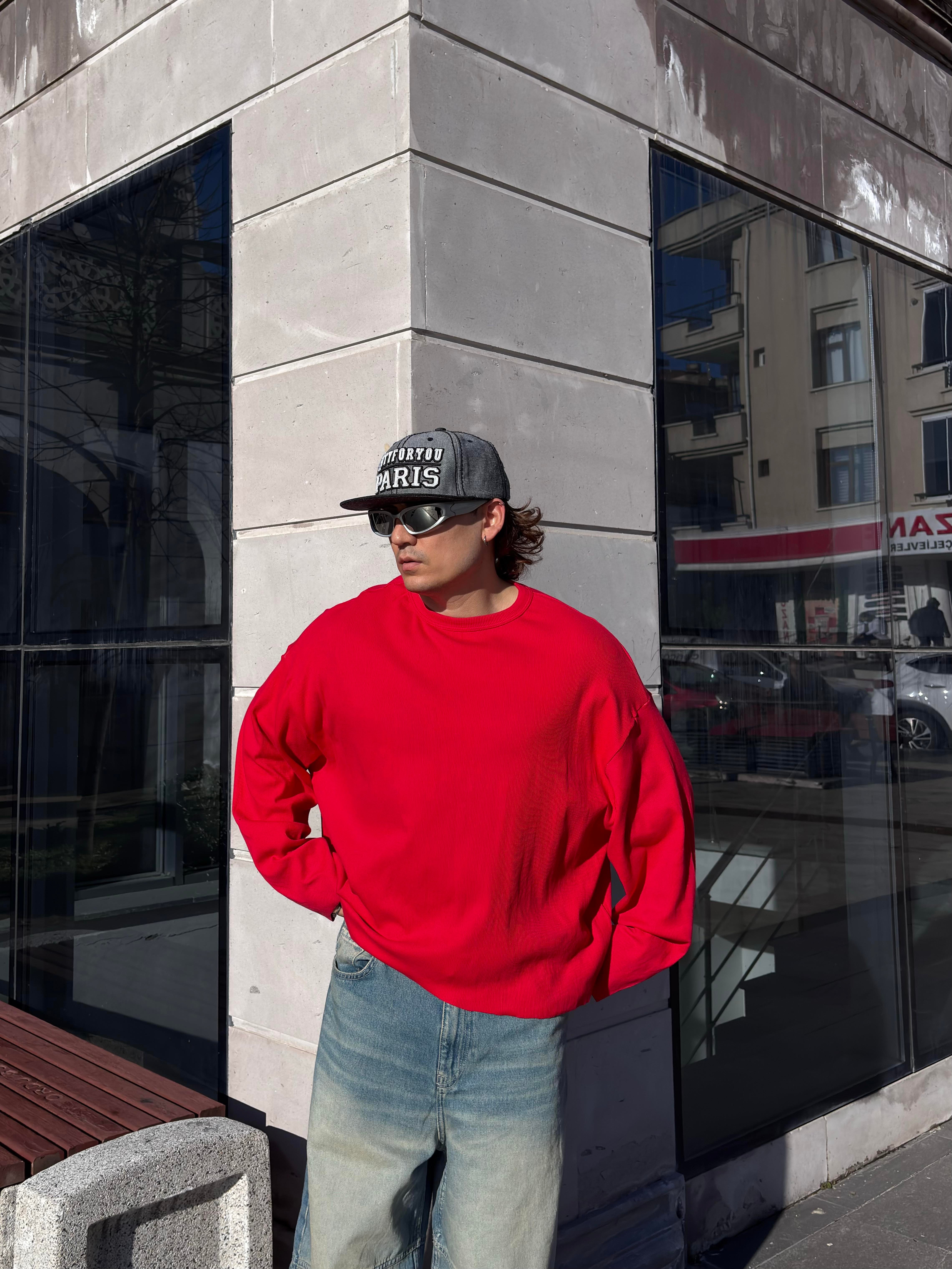Hilal-Yıldız Yama Boxy Fit Cut-Off Kırmızı Sweatshirt