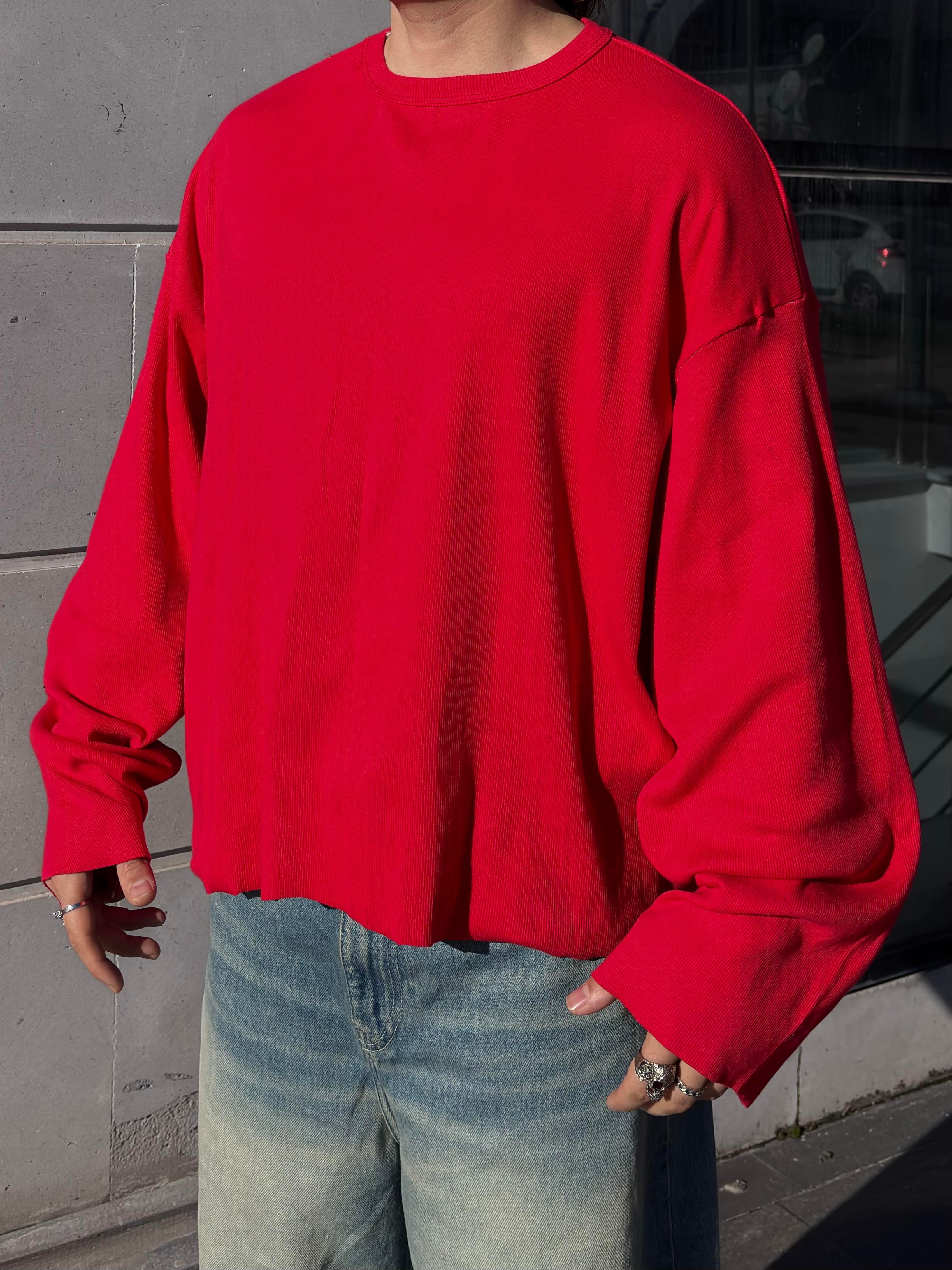Hilal-Yıldız Yama Boxy Fit Cut-Off Kırmızı Sweatshirt