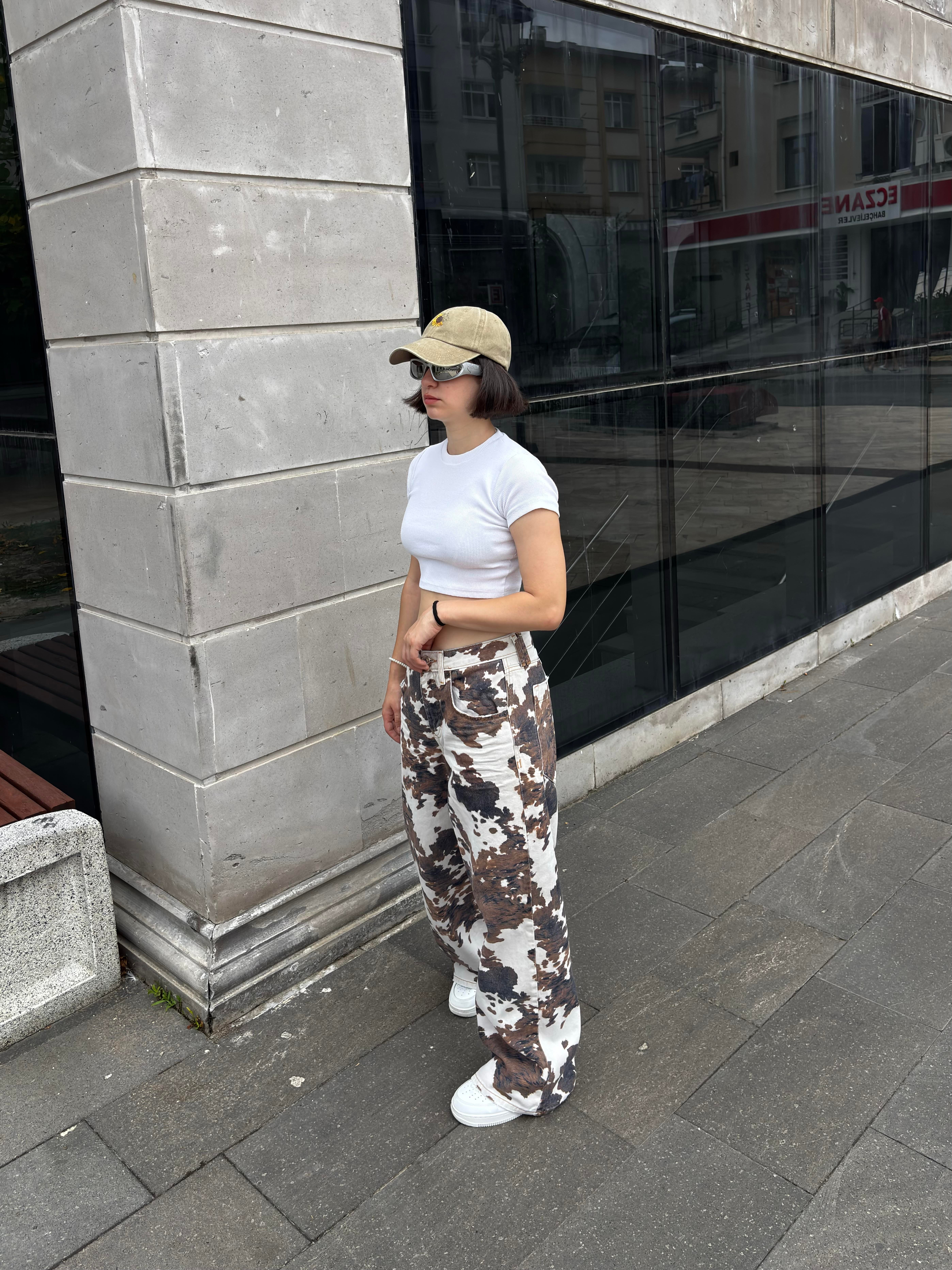 Jaya Cow Print Baggy Jeans