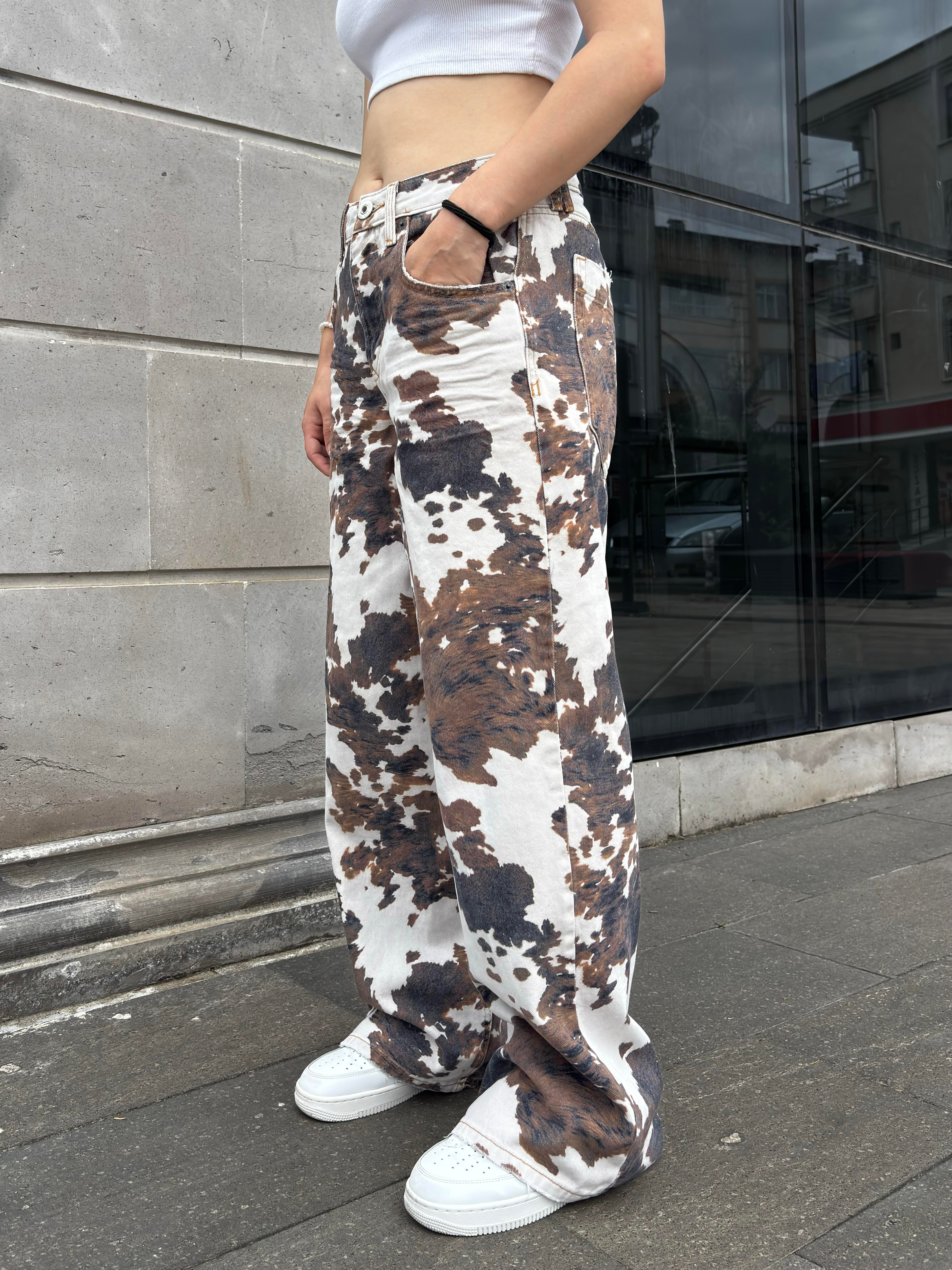 Jaya Cow Print Baggy Jeans