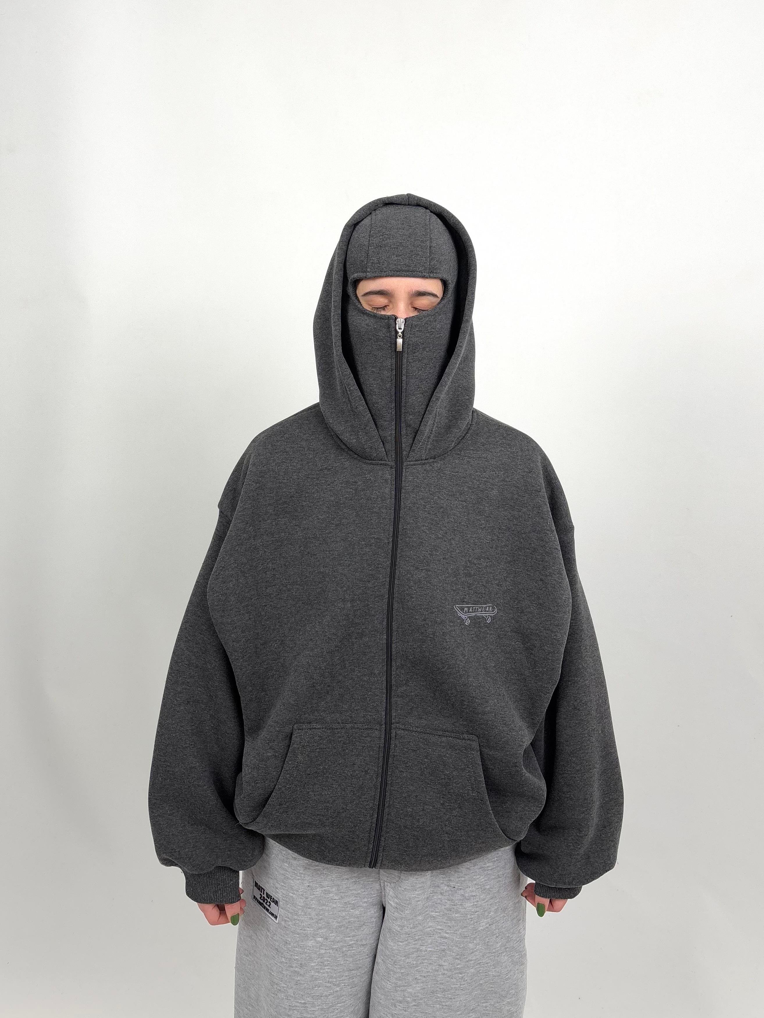 MW DarkGrey Mask Zipper Oversize Hoodie