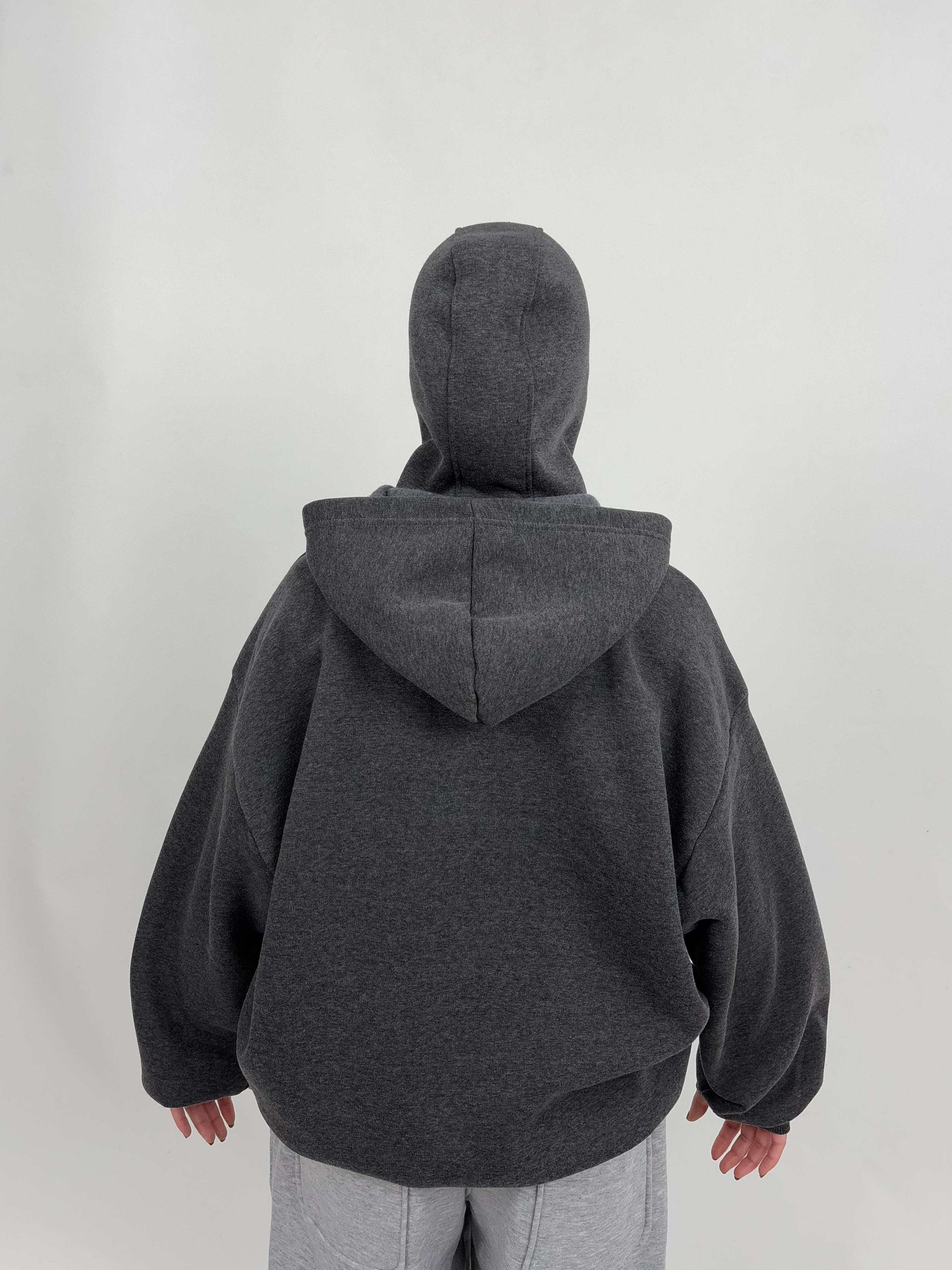 MW DarkGrey Mask Zipper Oversize Hoodie
