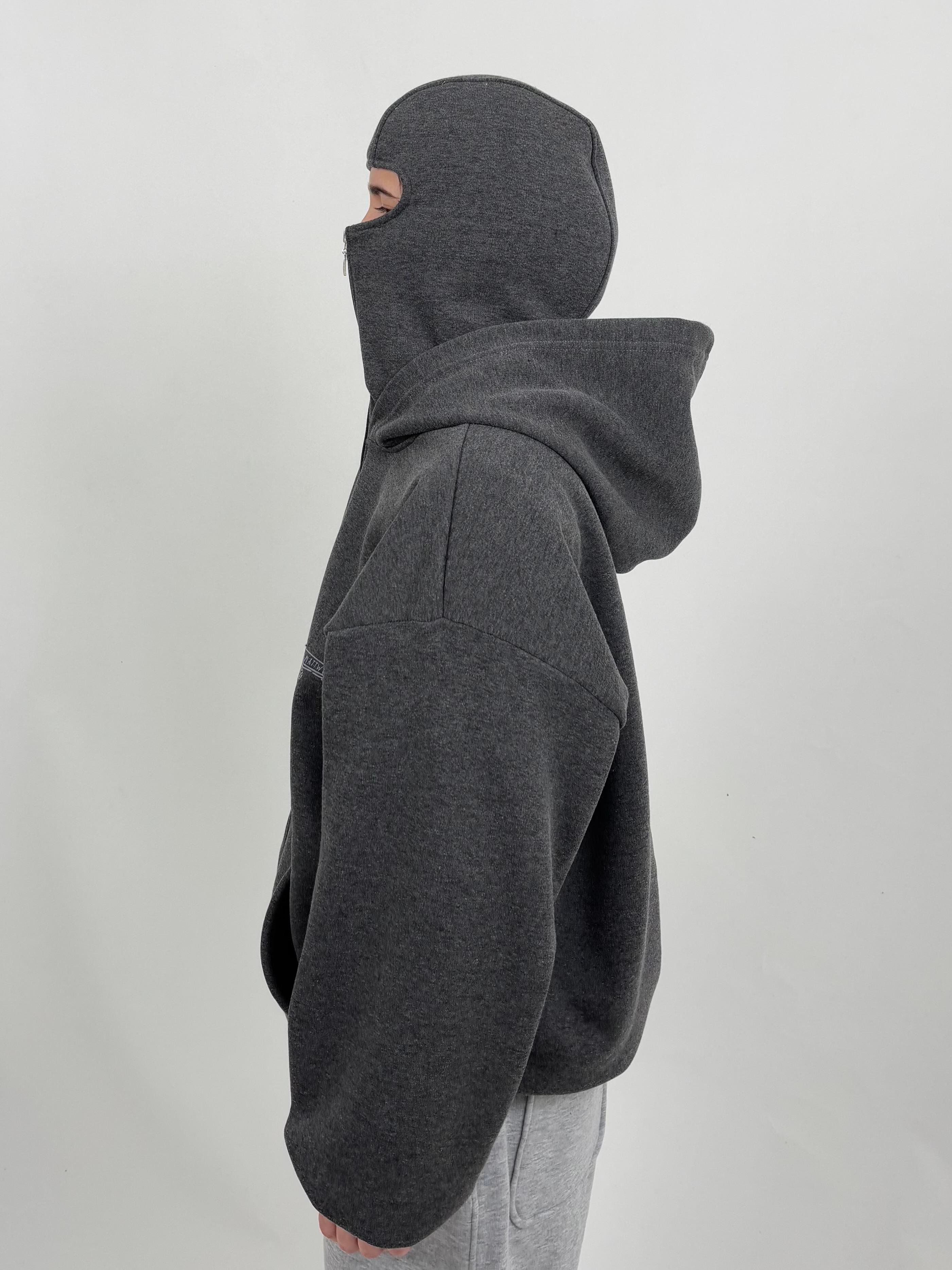 MW DarkGrey Mask Zipper Oversize Hoodie