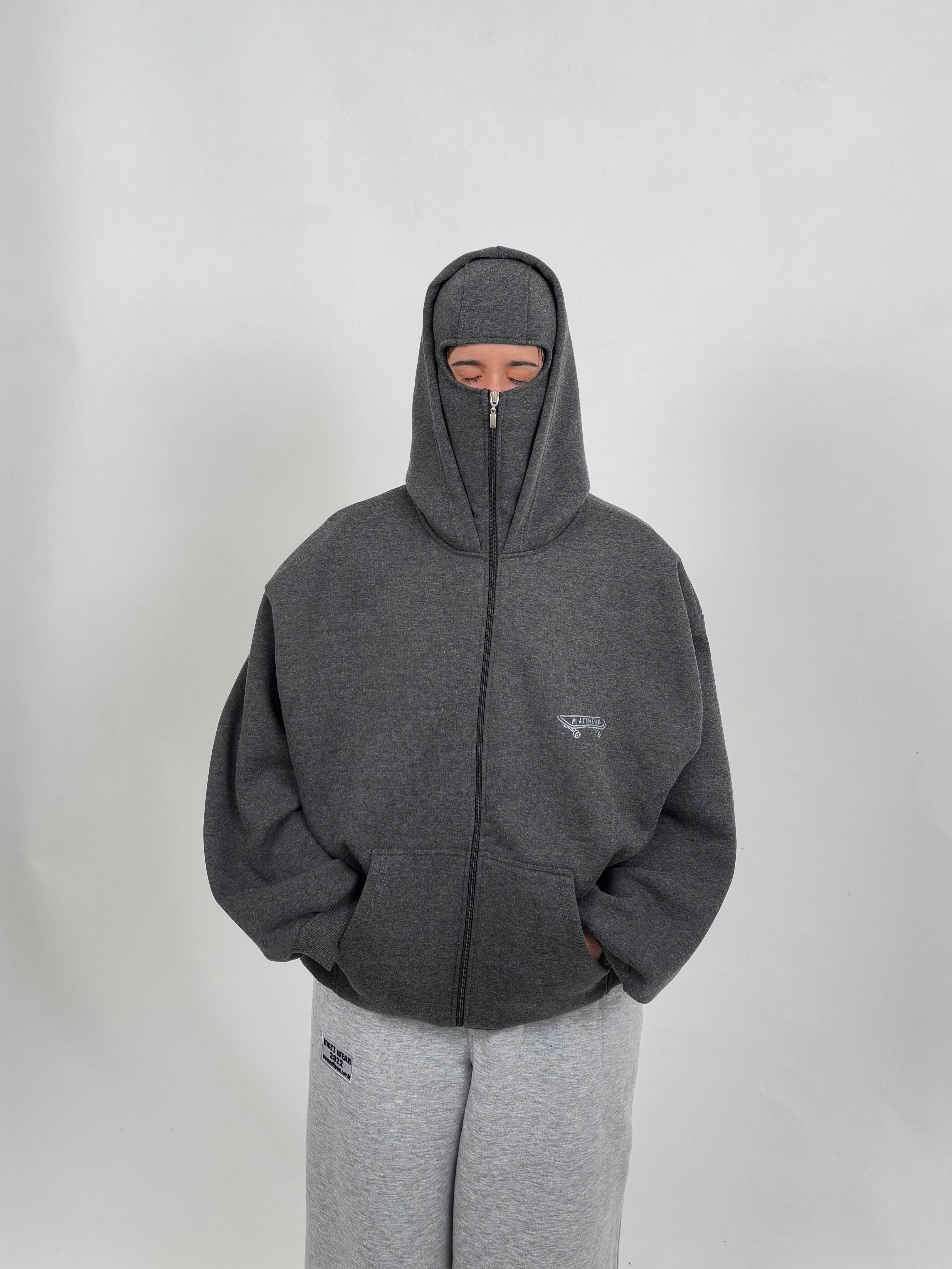 MW DarkGrey Mask Zipper Oversize Hoodie