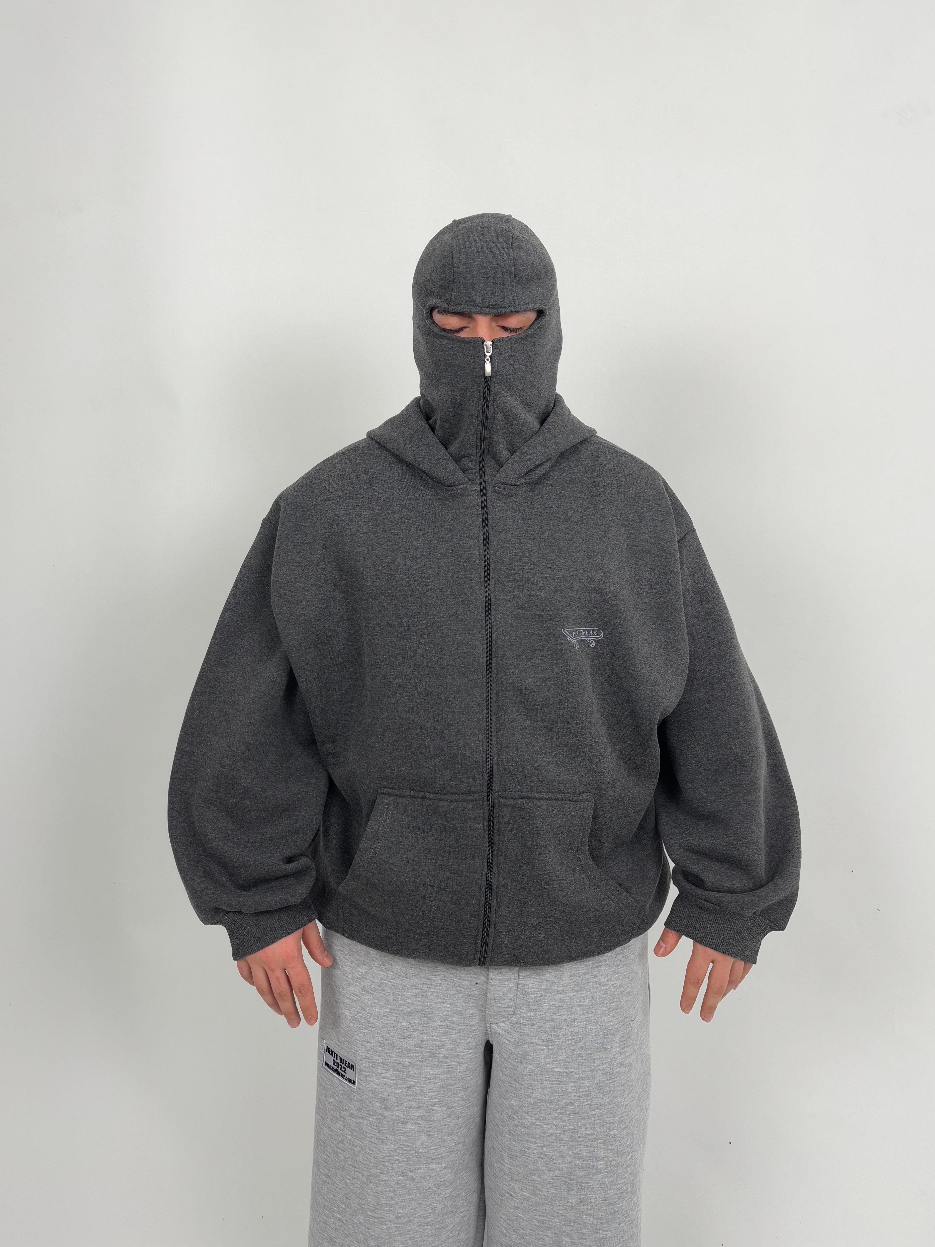 MW DarkGrey Mask Zipper Oversize Hoodie