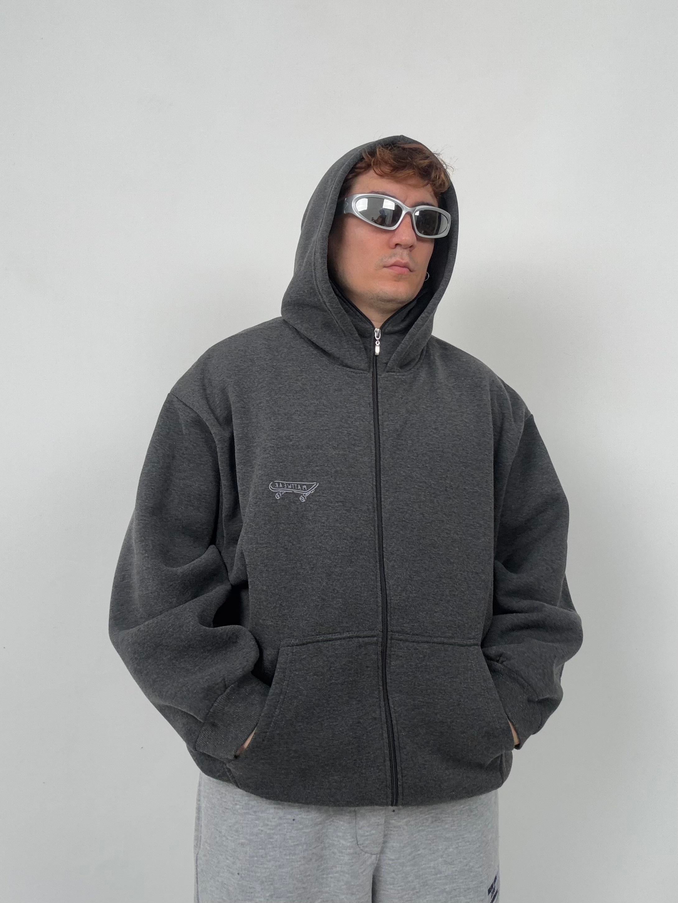 MW DarkGrey Mask Zipper Oversize Hoodie