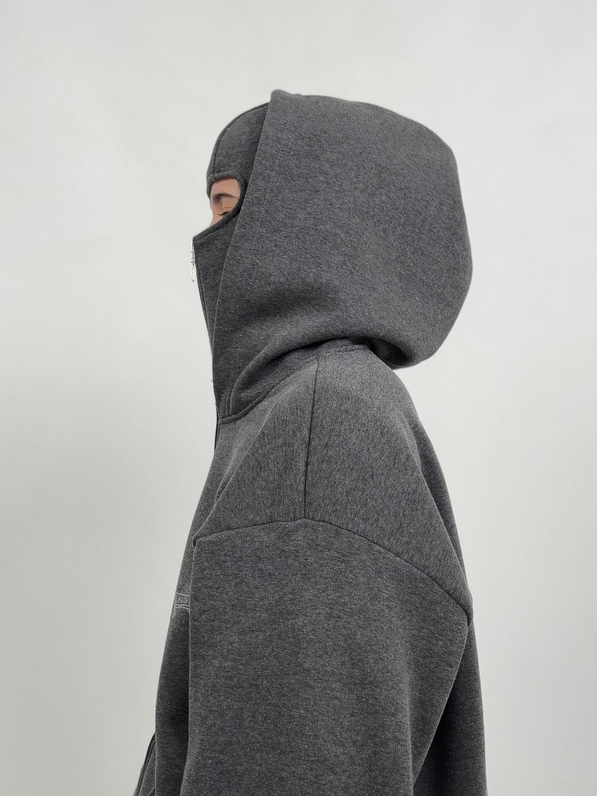 MW DarkGrey Mask Zipper Oversize Hoodie