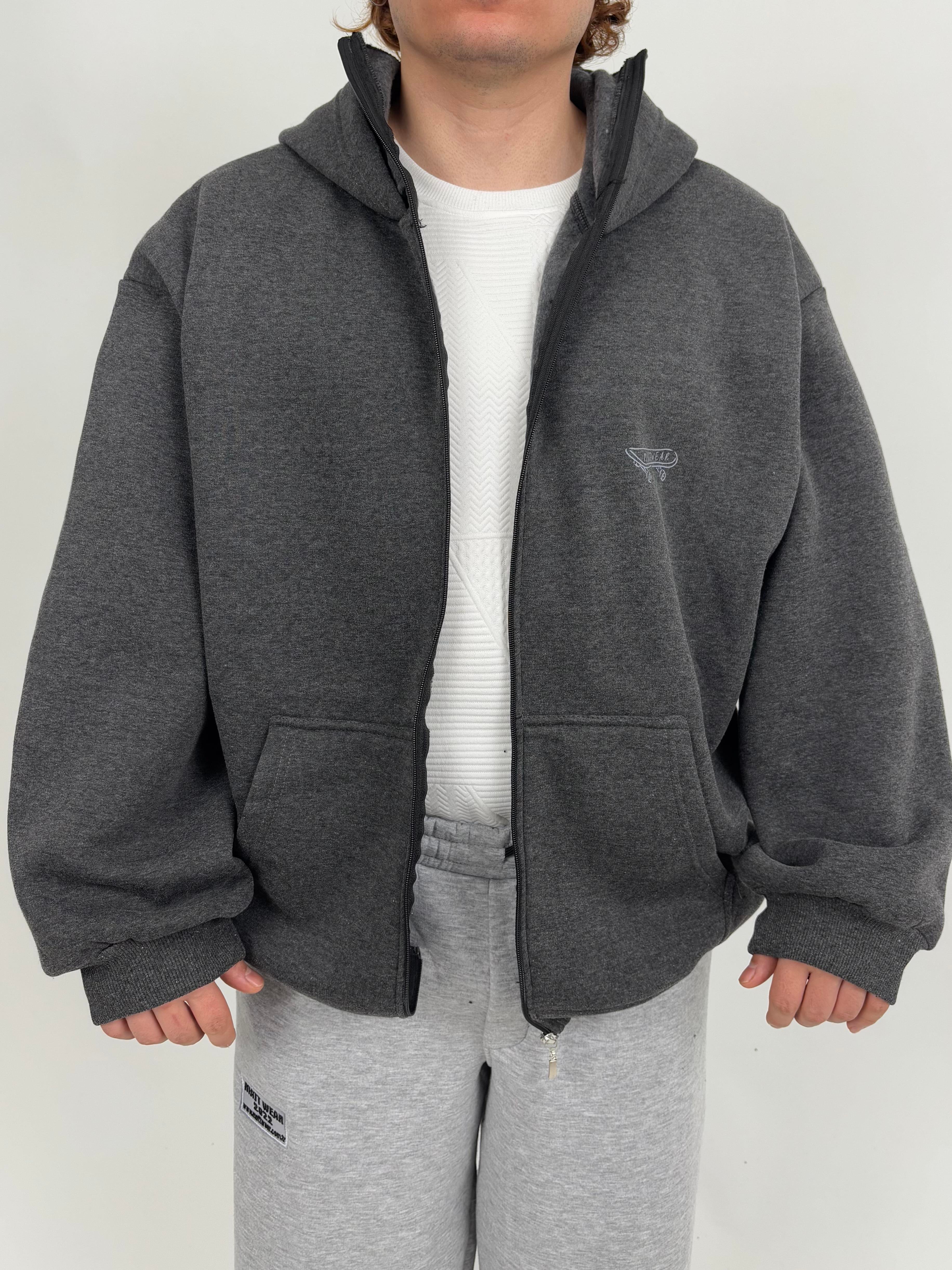 MW DarkGrey Mask Zipper Oversize Hoodie