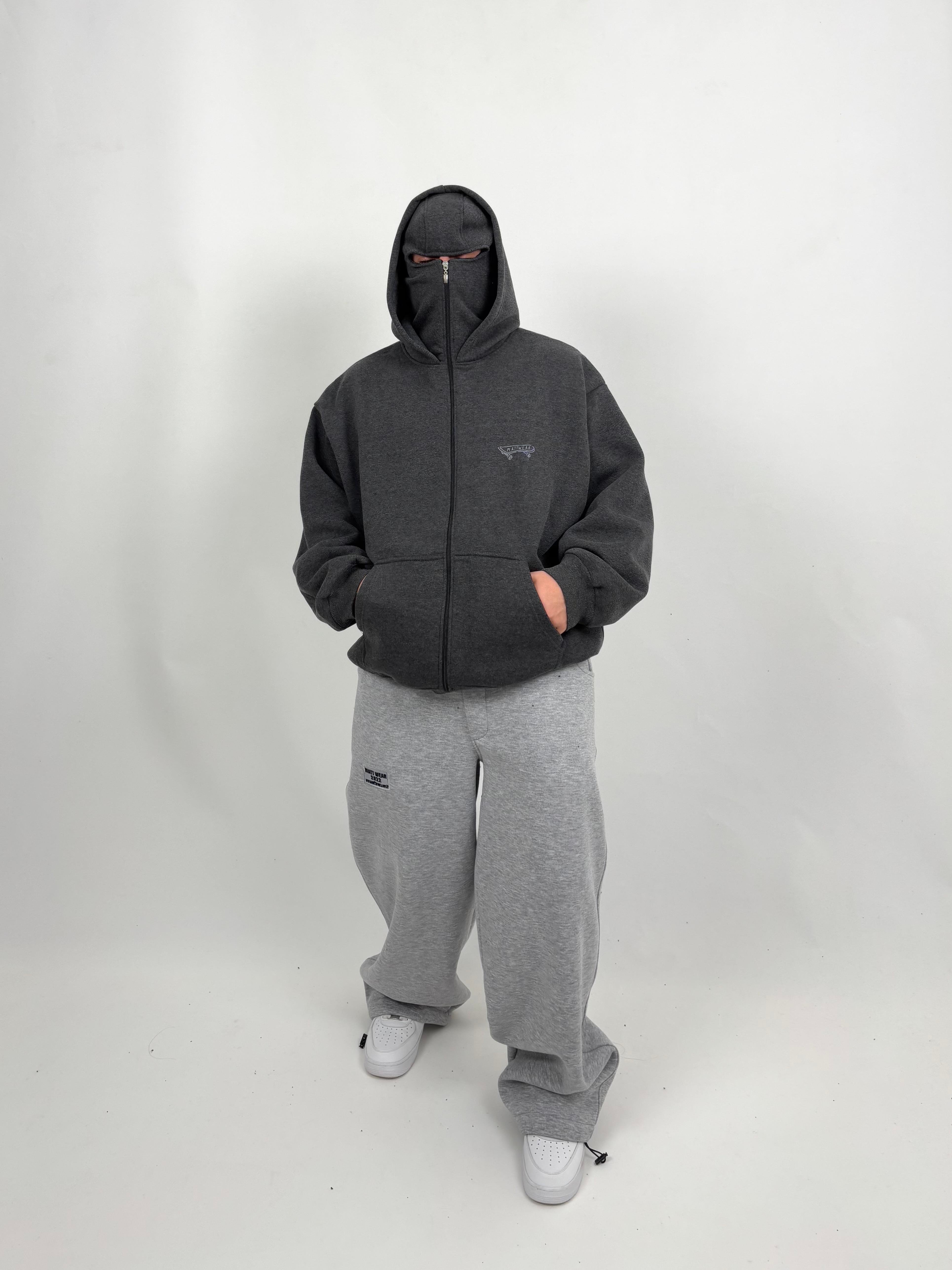 MW DarkGrey Mask Zipper Oversize Hoodie
