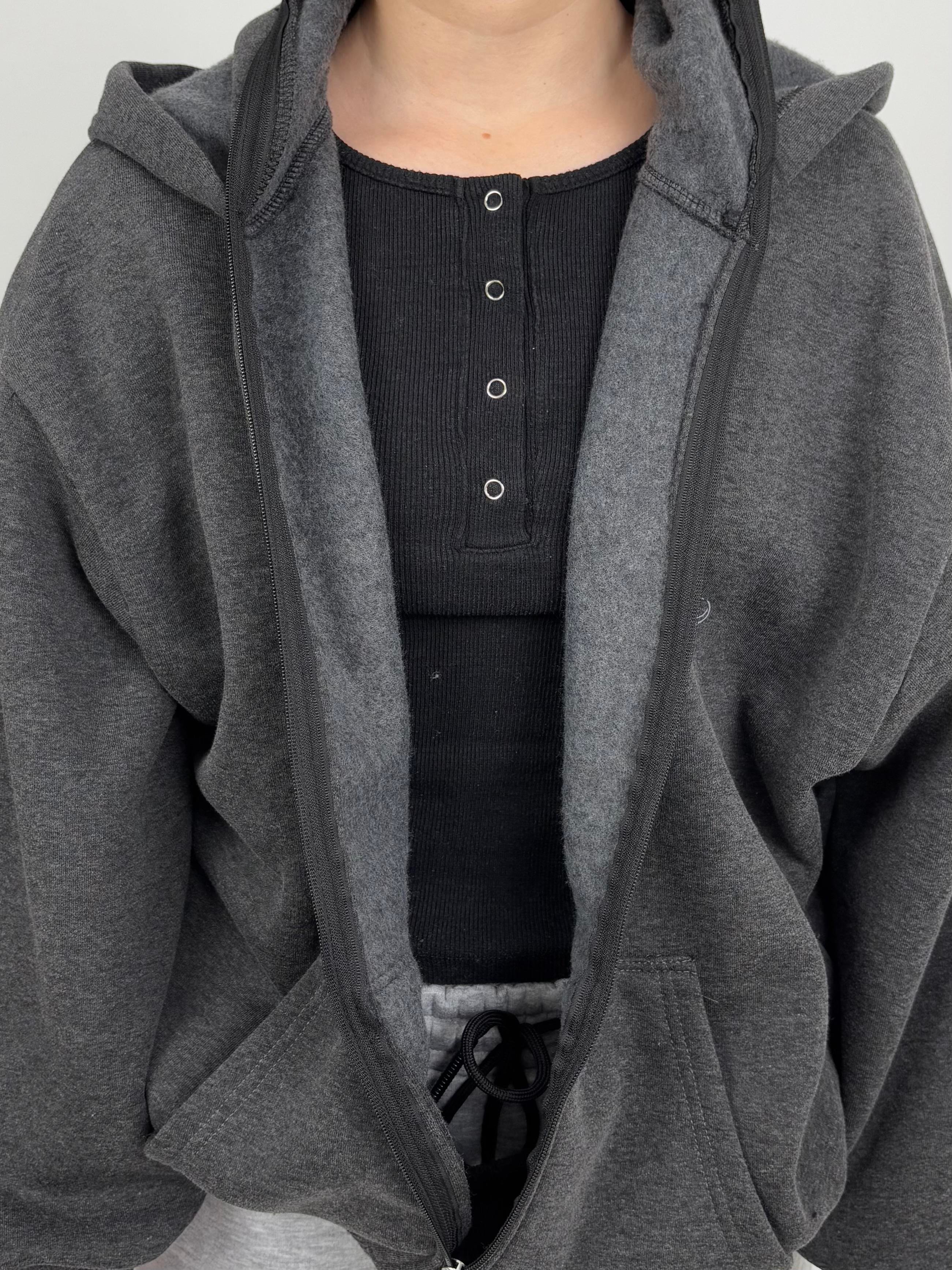 MW DarkGrey Mask Zipper Oversize Hoodie