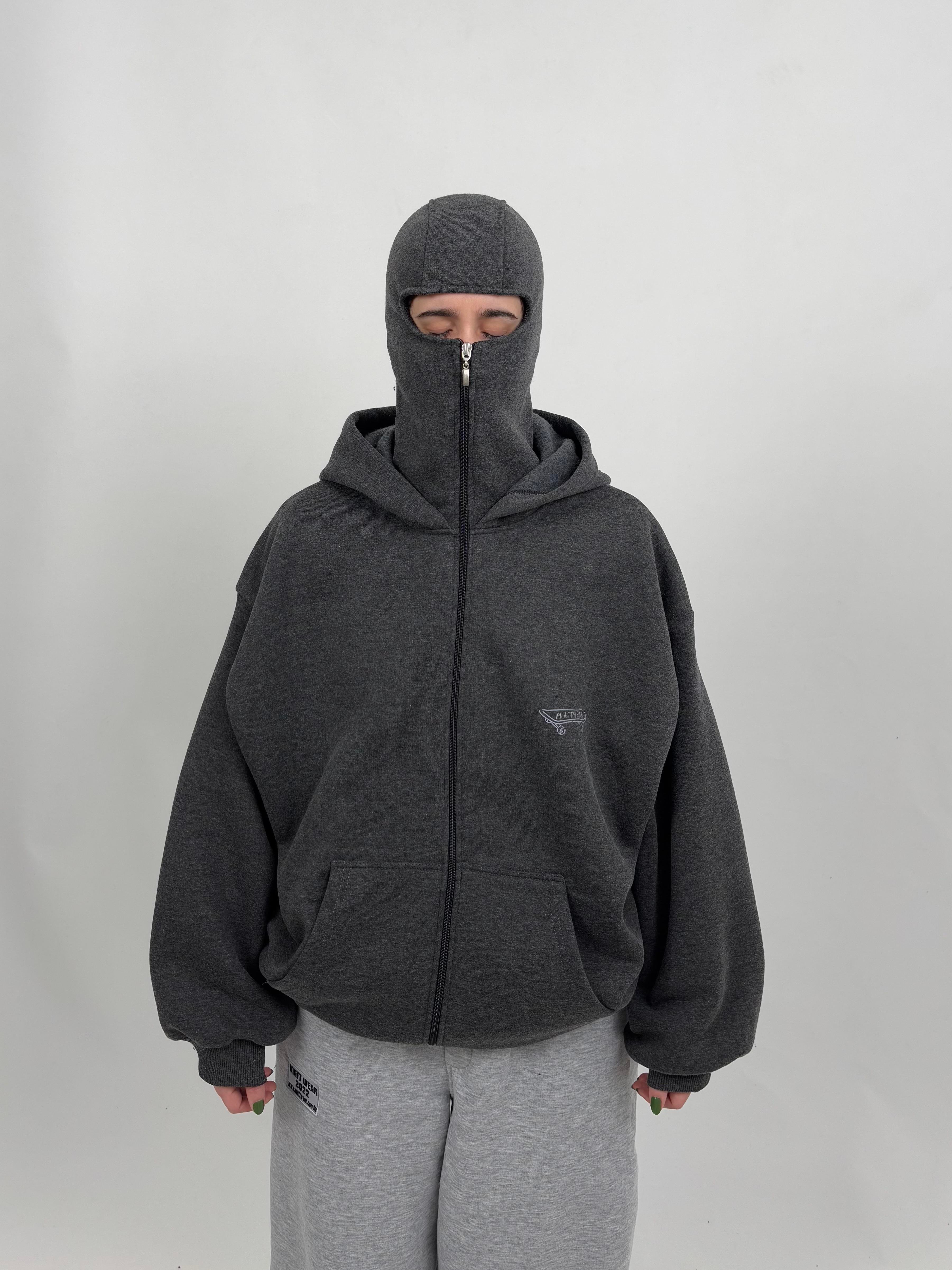 MW DarkGrey Mask Zipper Oversize Hoodie