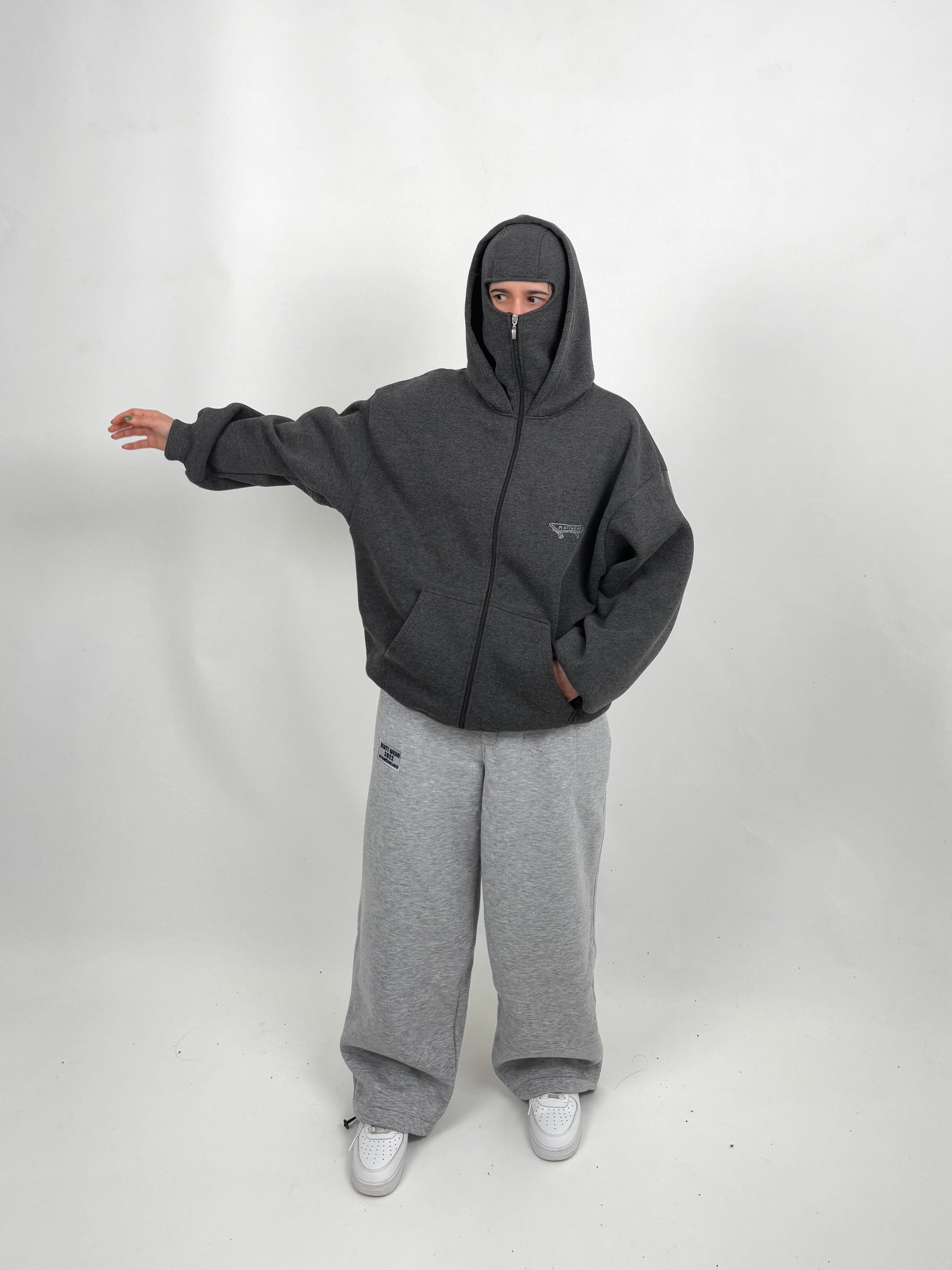 MW DarkGrey Mask Zipper Oversize Hoodie