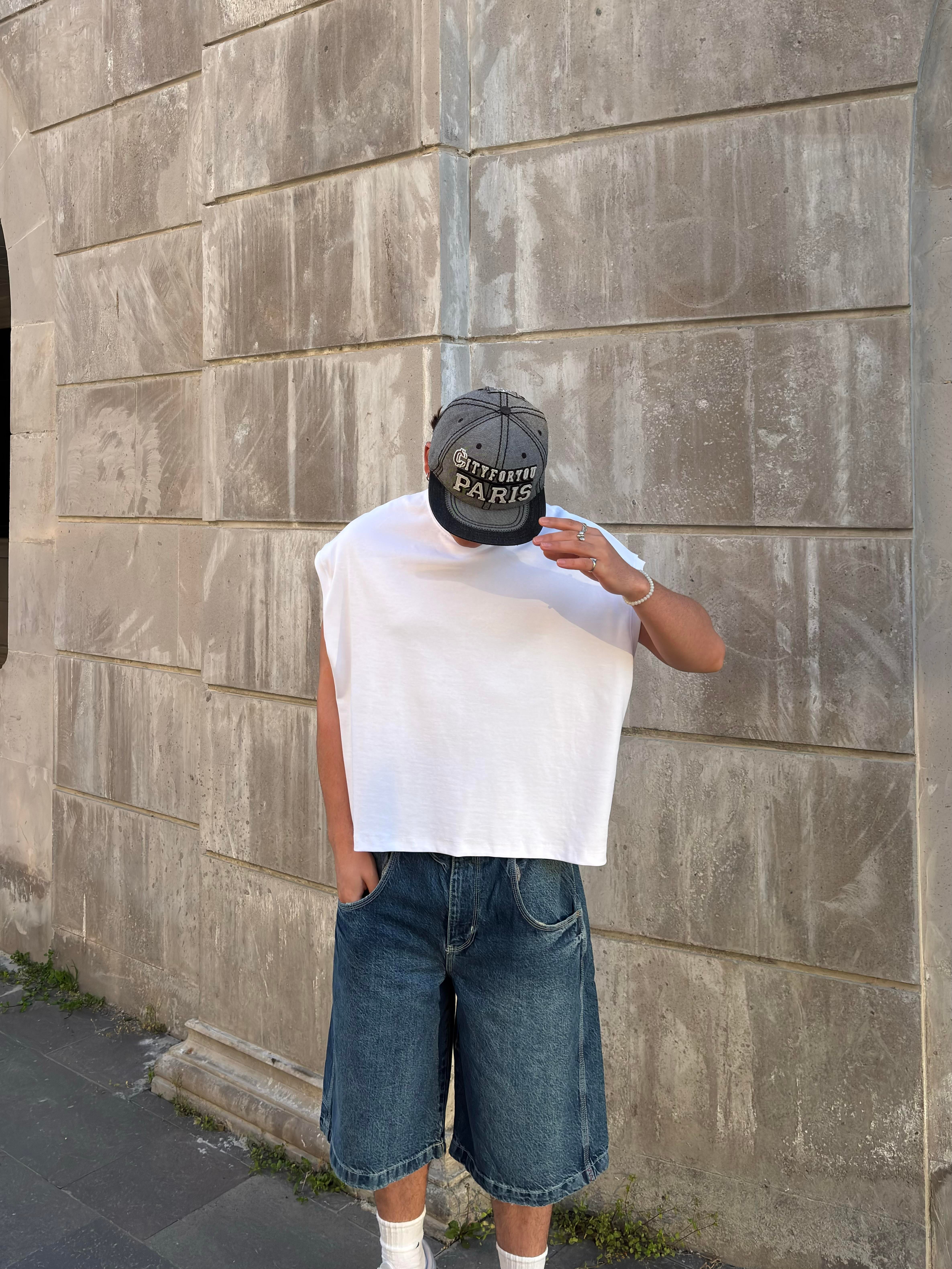 MW Premium Beyaz Special Structure Oversized Sıfır Kol T-shirt