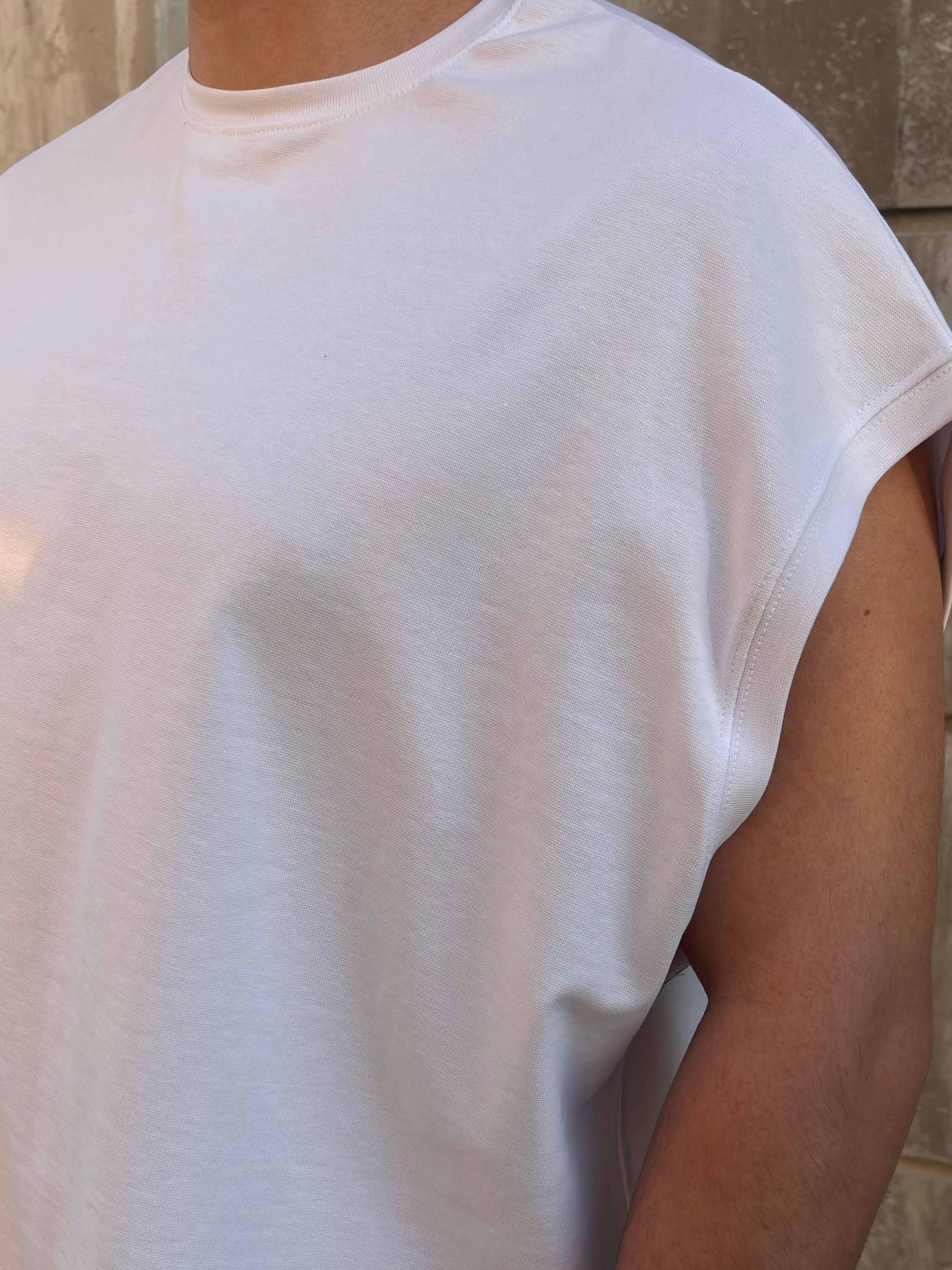 MW Premium Beyaz Special Structure Oversized Sıfır Kol T-shirt
