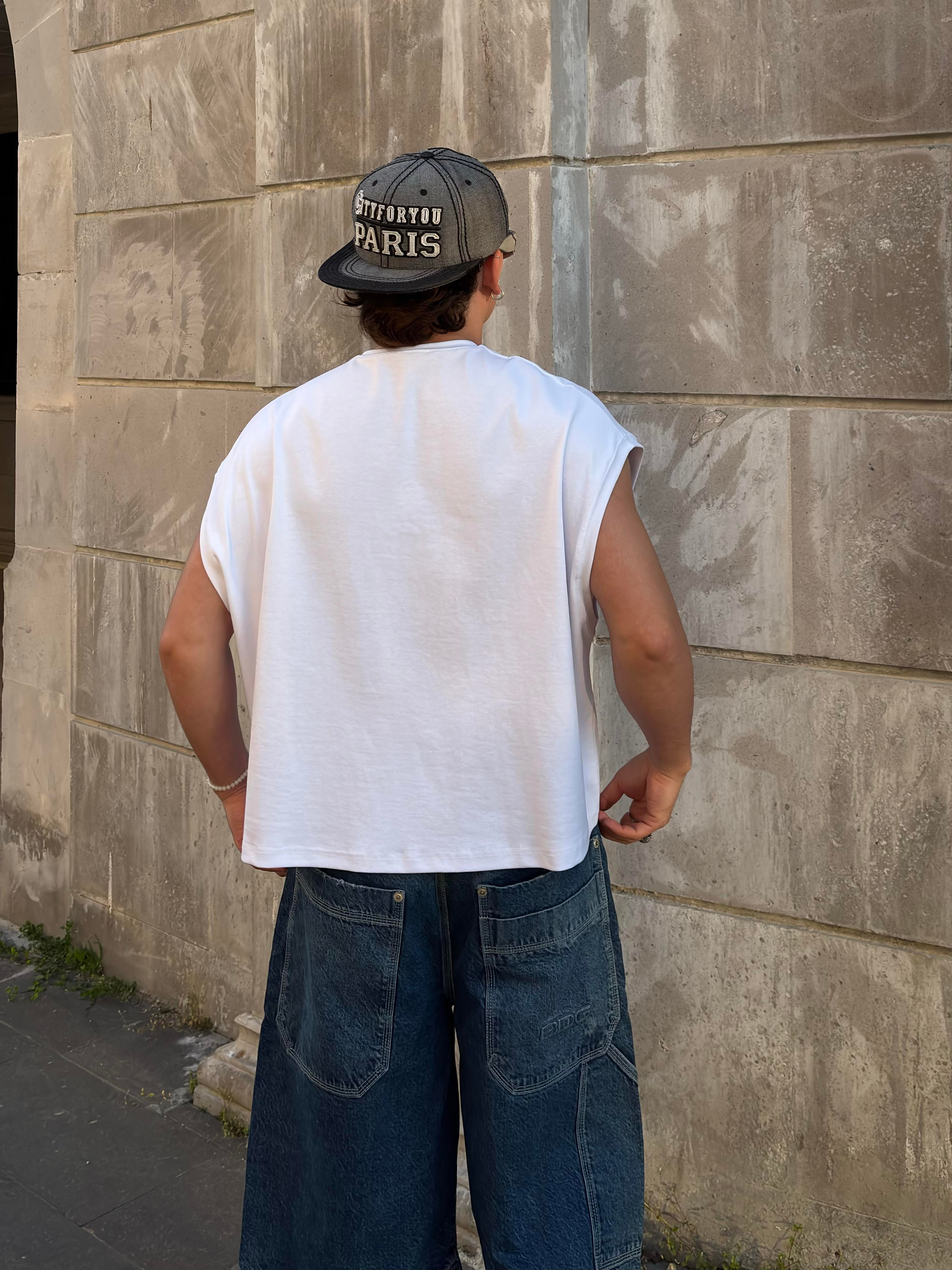 MW Premium Beyaz Special Structure Oversized Sıfır Kol T-shirt