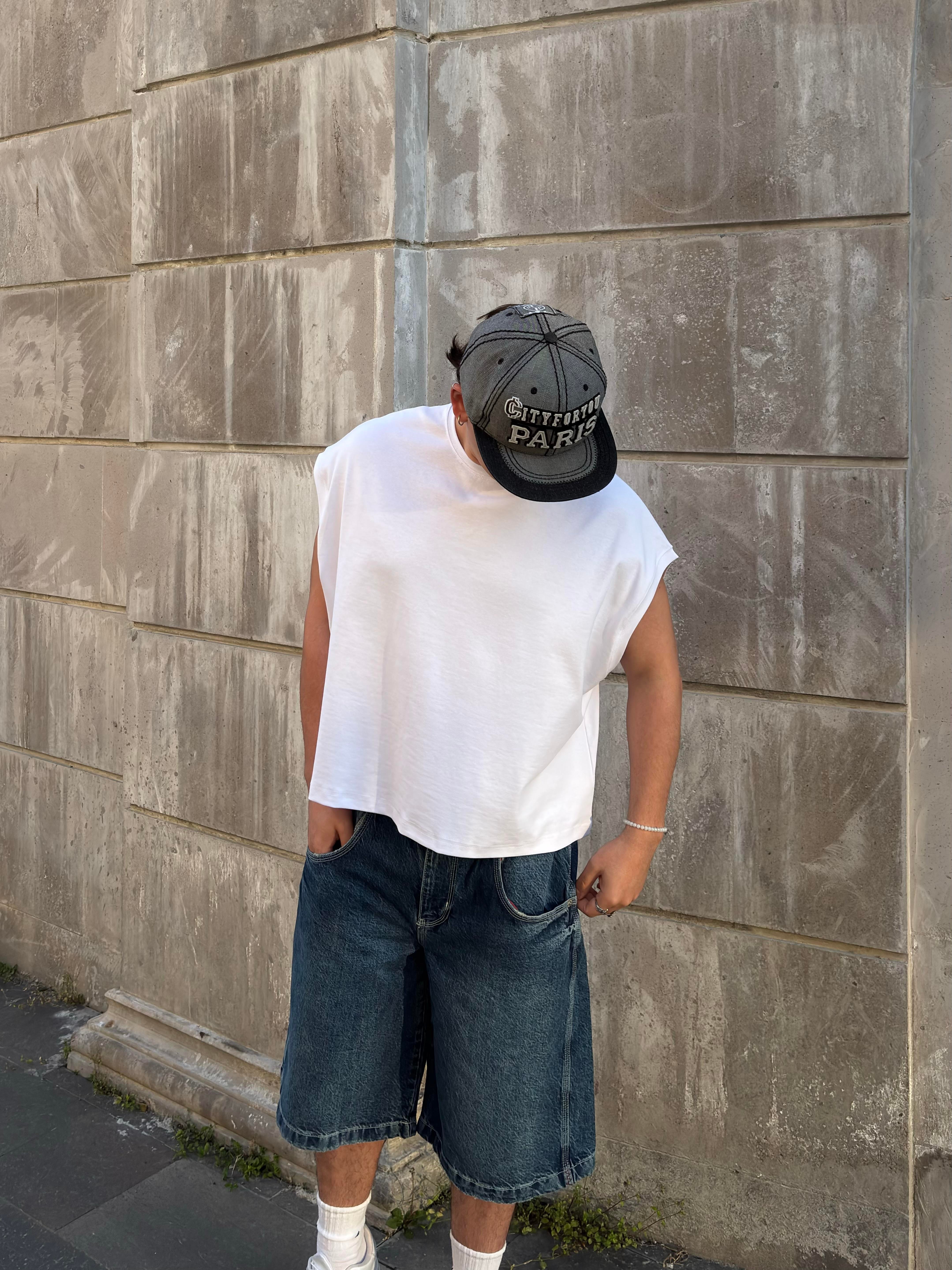 MW Premium Beyaz Special Structure Oversized Sıfır Kol T-shirt