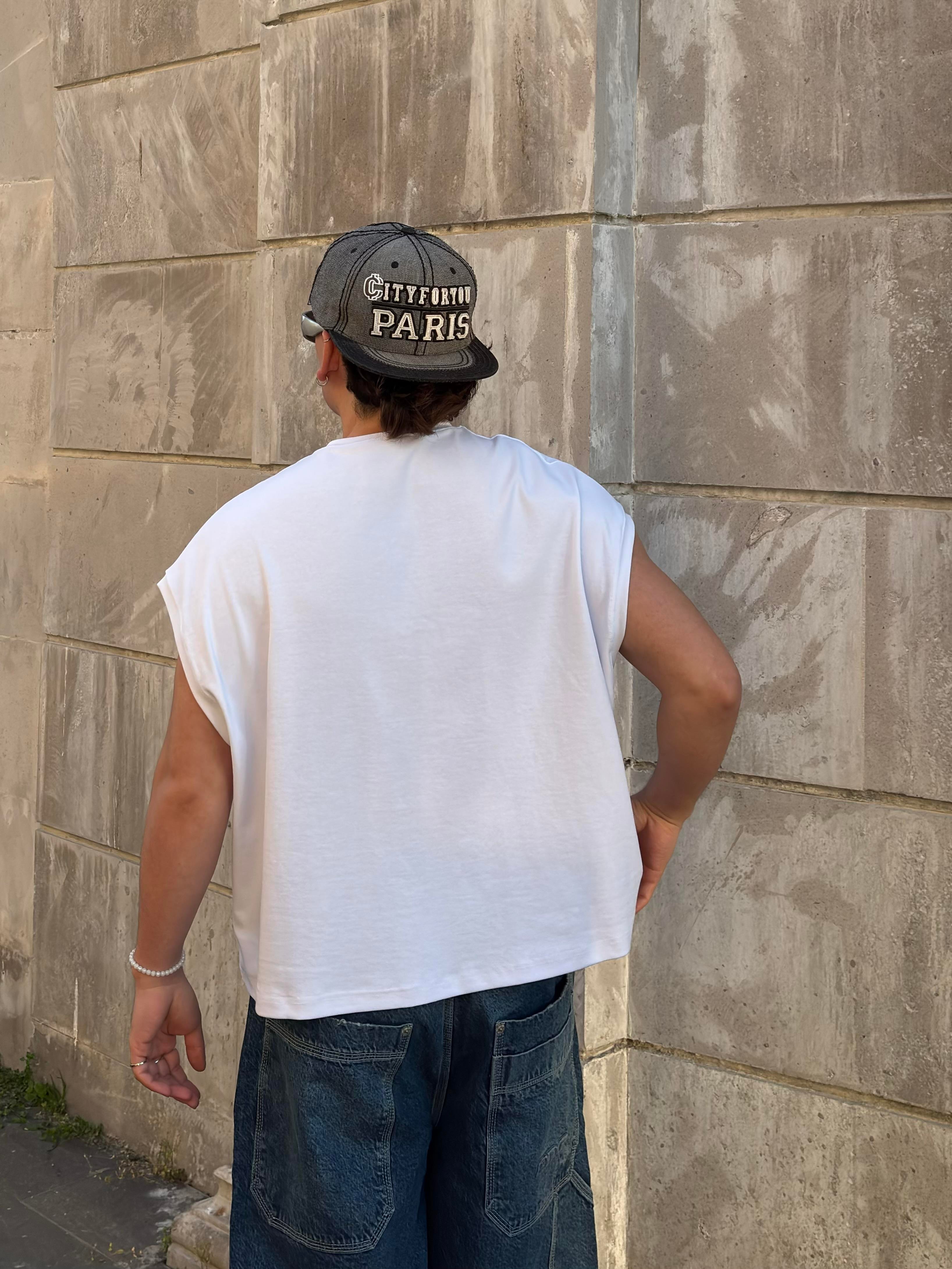 MW Premium Beyaz Special Structure Oversized Sıfır Kol T-shirt