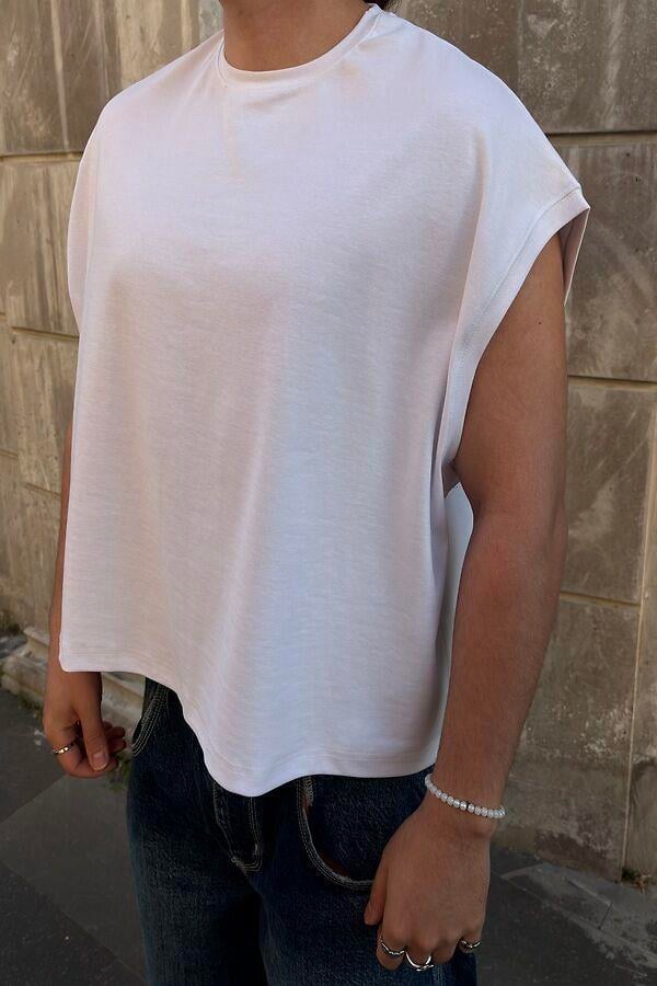 MW Premium Beyaz Special Structure Oversized Sıfır Kol T-shirt