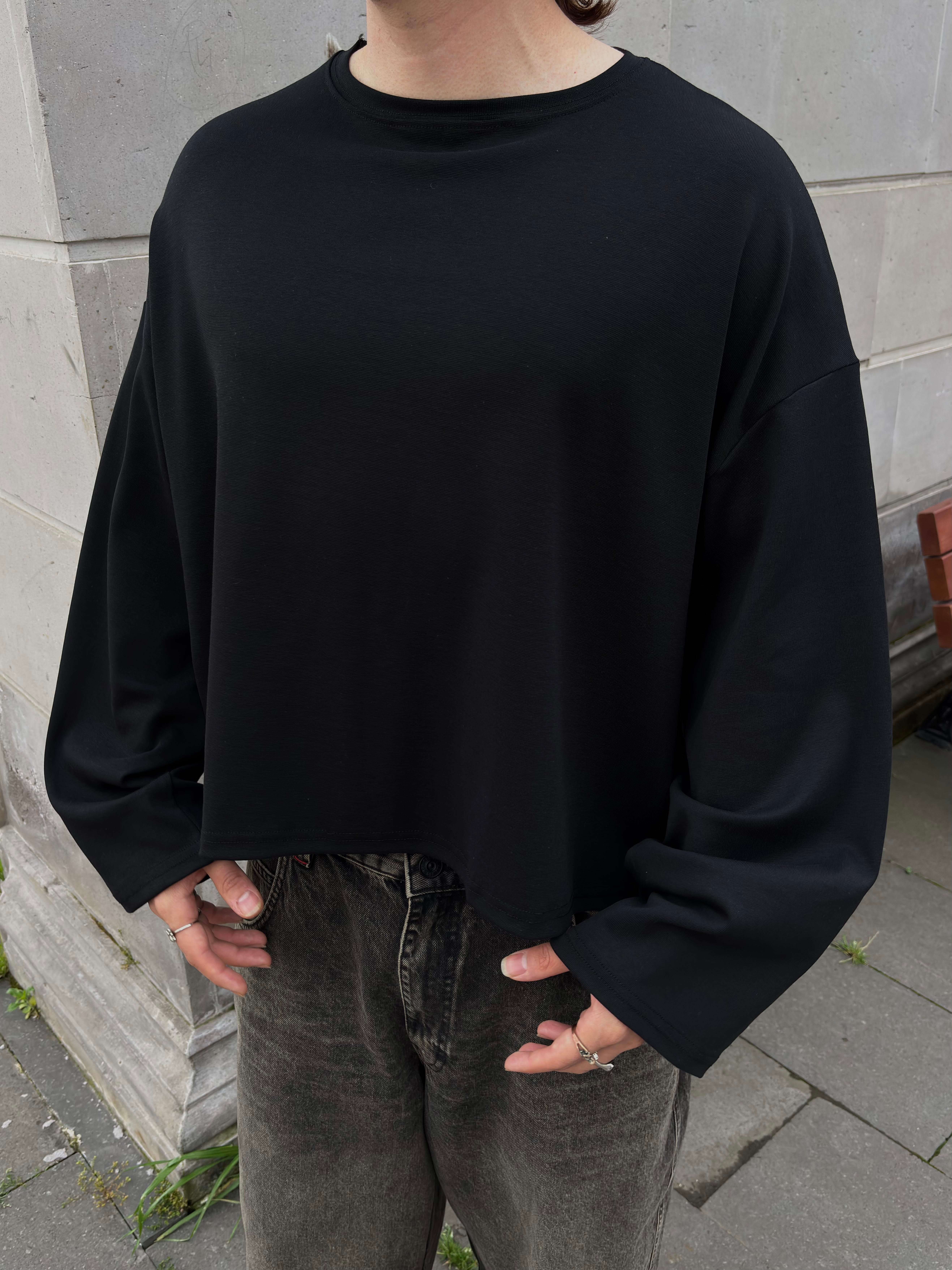 MW Premium Boxy Fit Black Uzun Kollu T-shirt