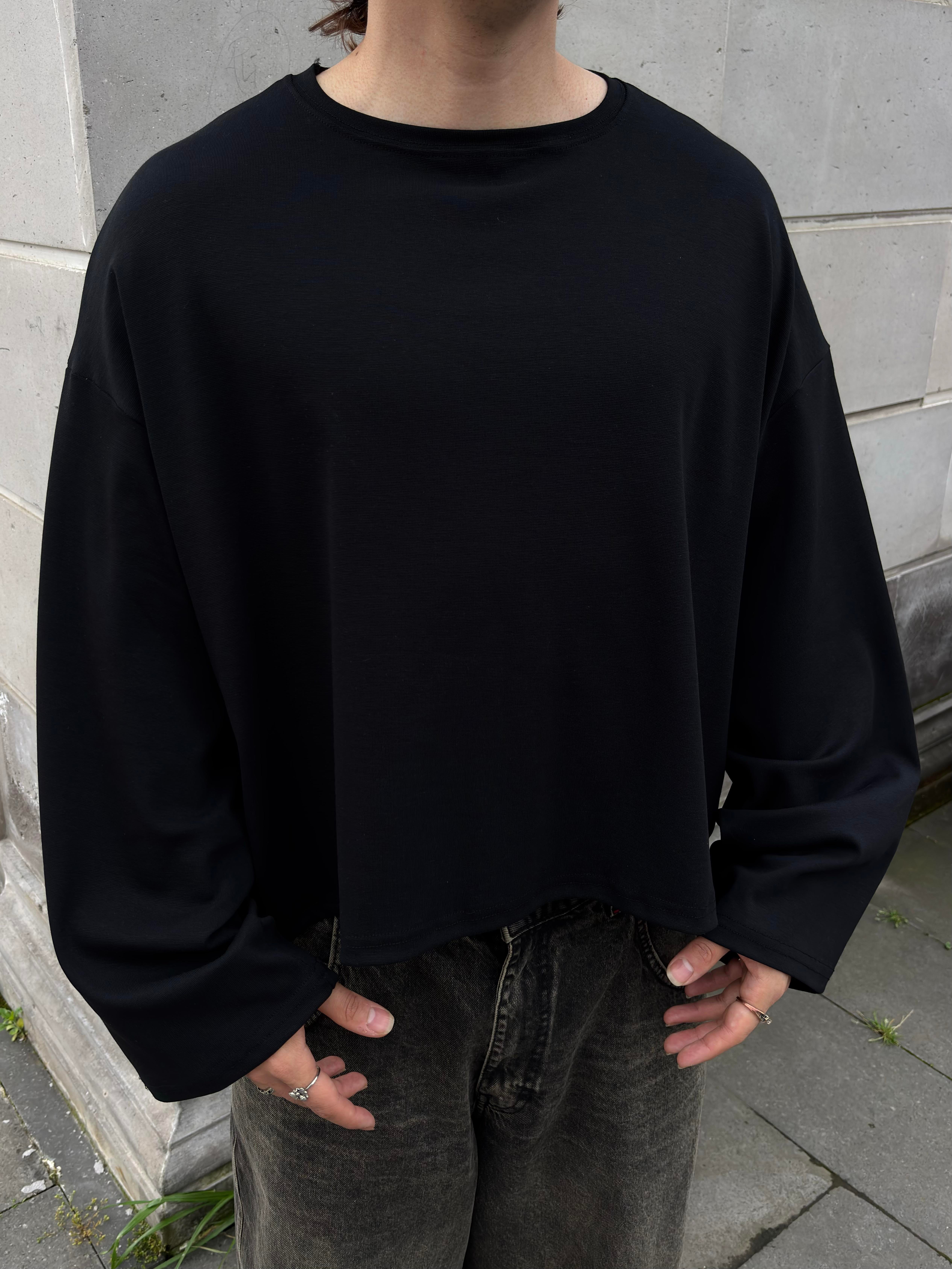 MW Premium Boxy Fit Black Uzun Kollu T-shirt