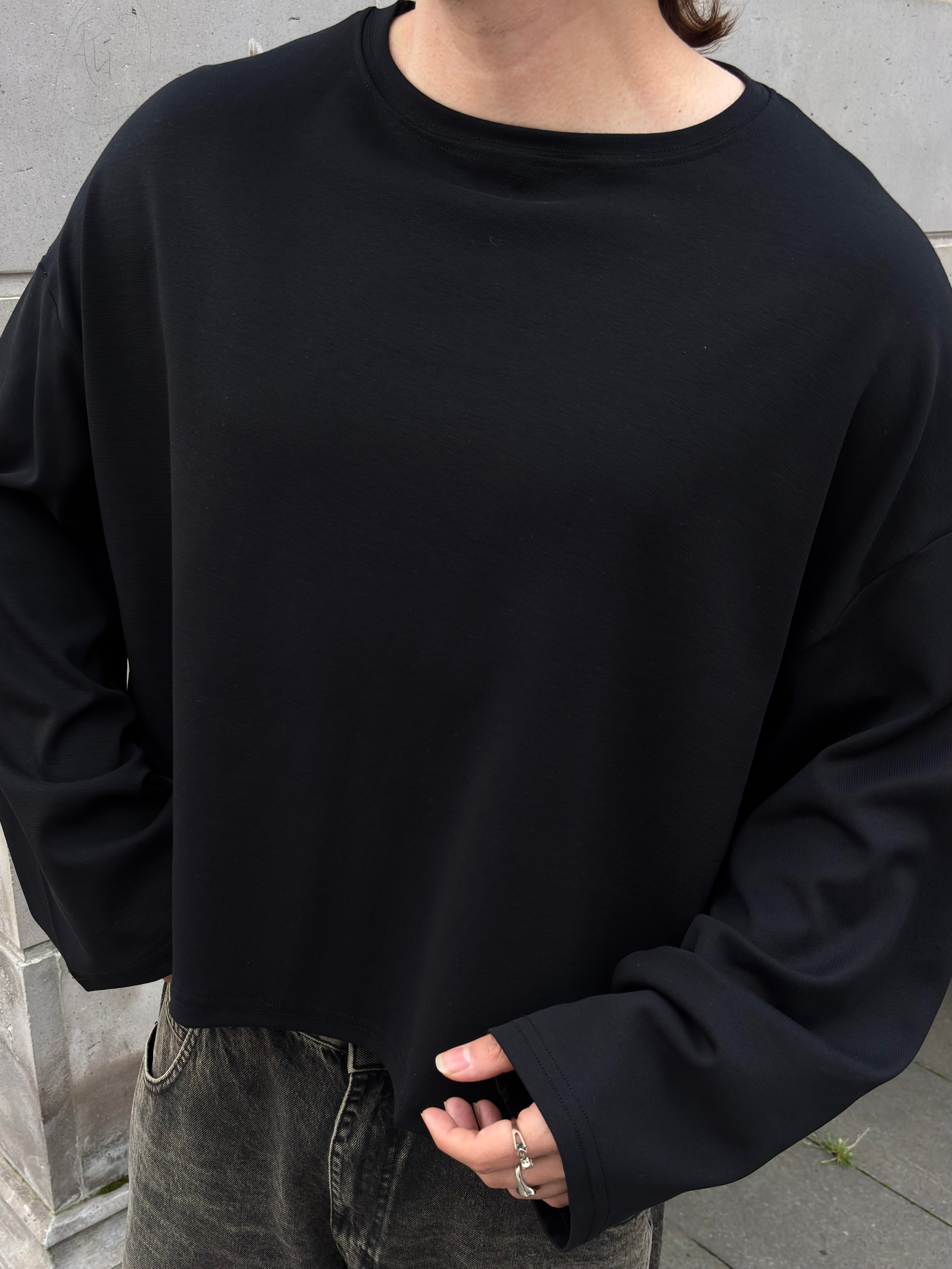 MW Premium Boxy Fit Black Uzun Kollu T-shirt