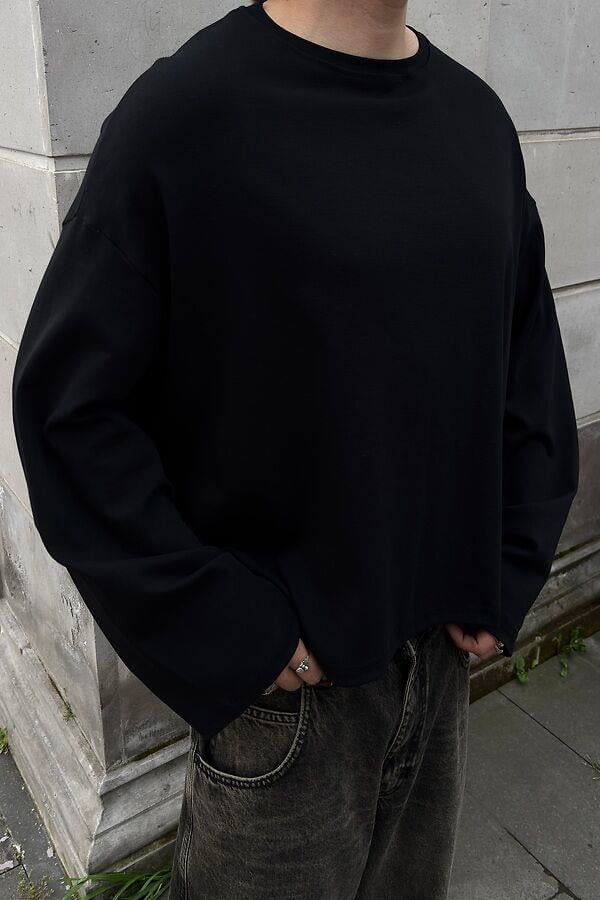MW Premium Boxy Fit Black Uzun Kollu T-shirt