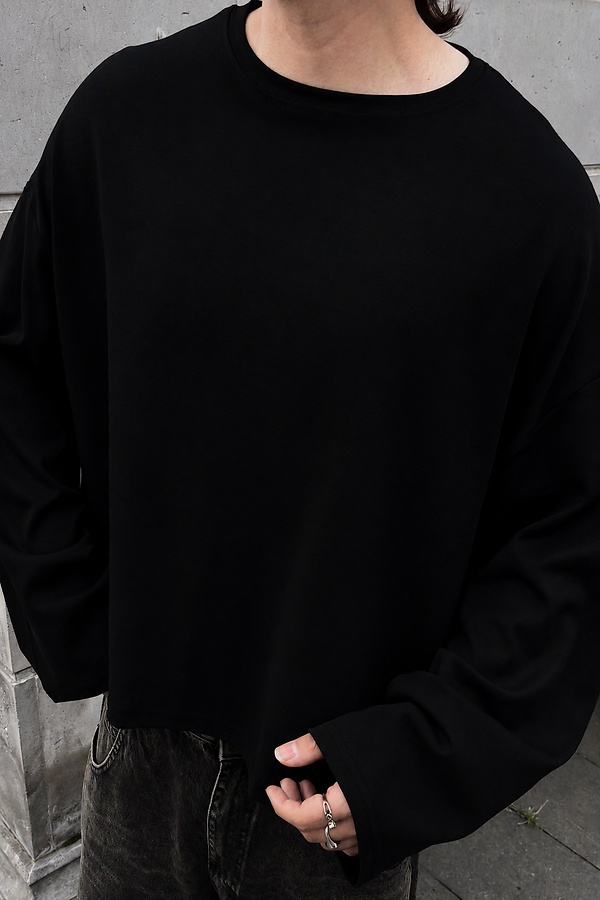 MW Premium Boxy Fit Black Uzun Kollu T-shirt