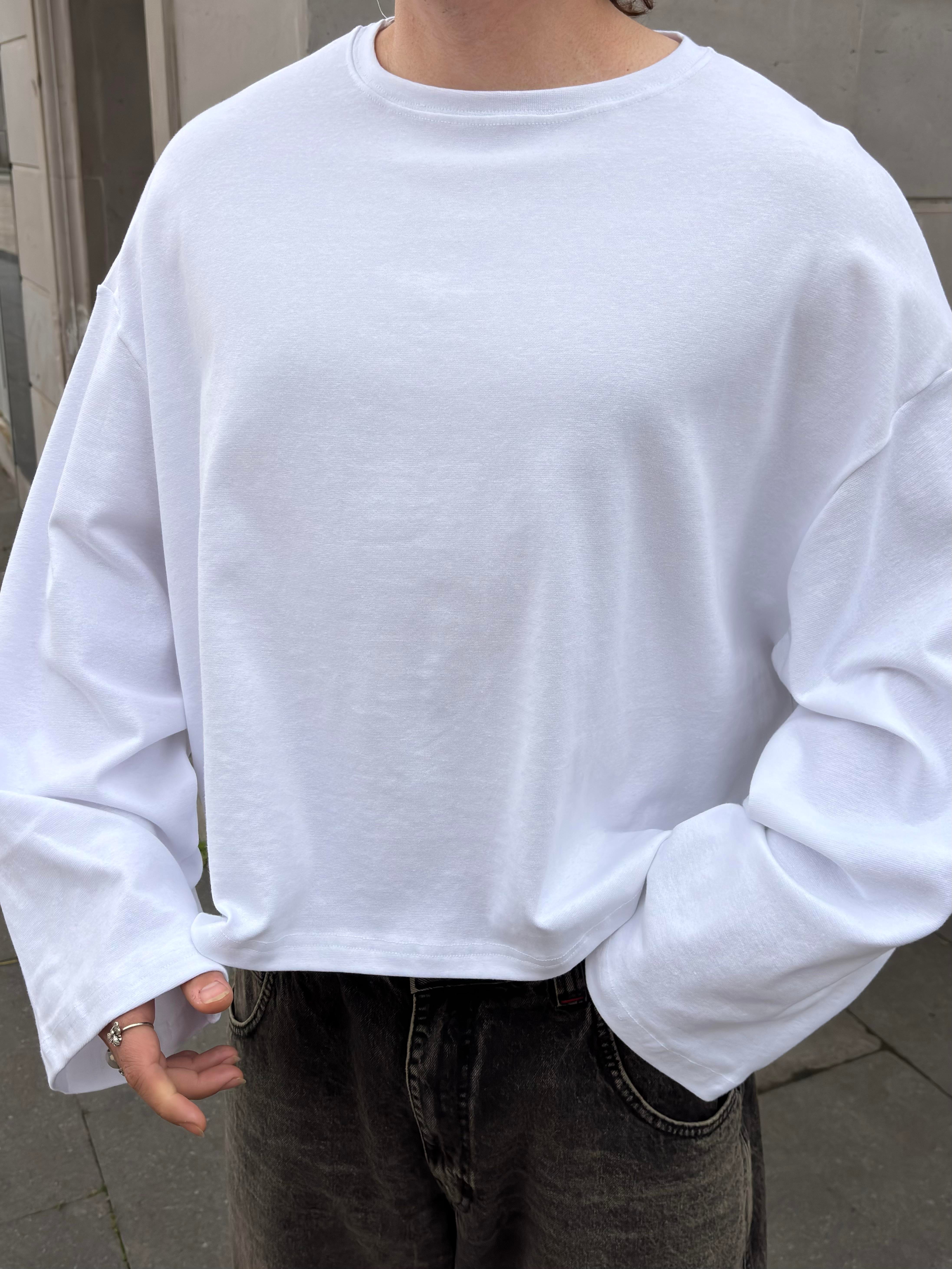 MW Premium Boxy Fit White Uzun Kollu T-shirt