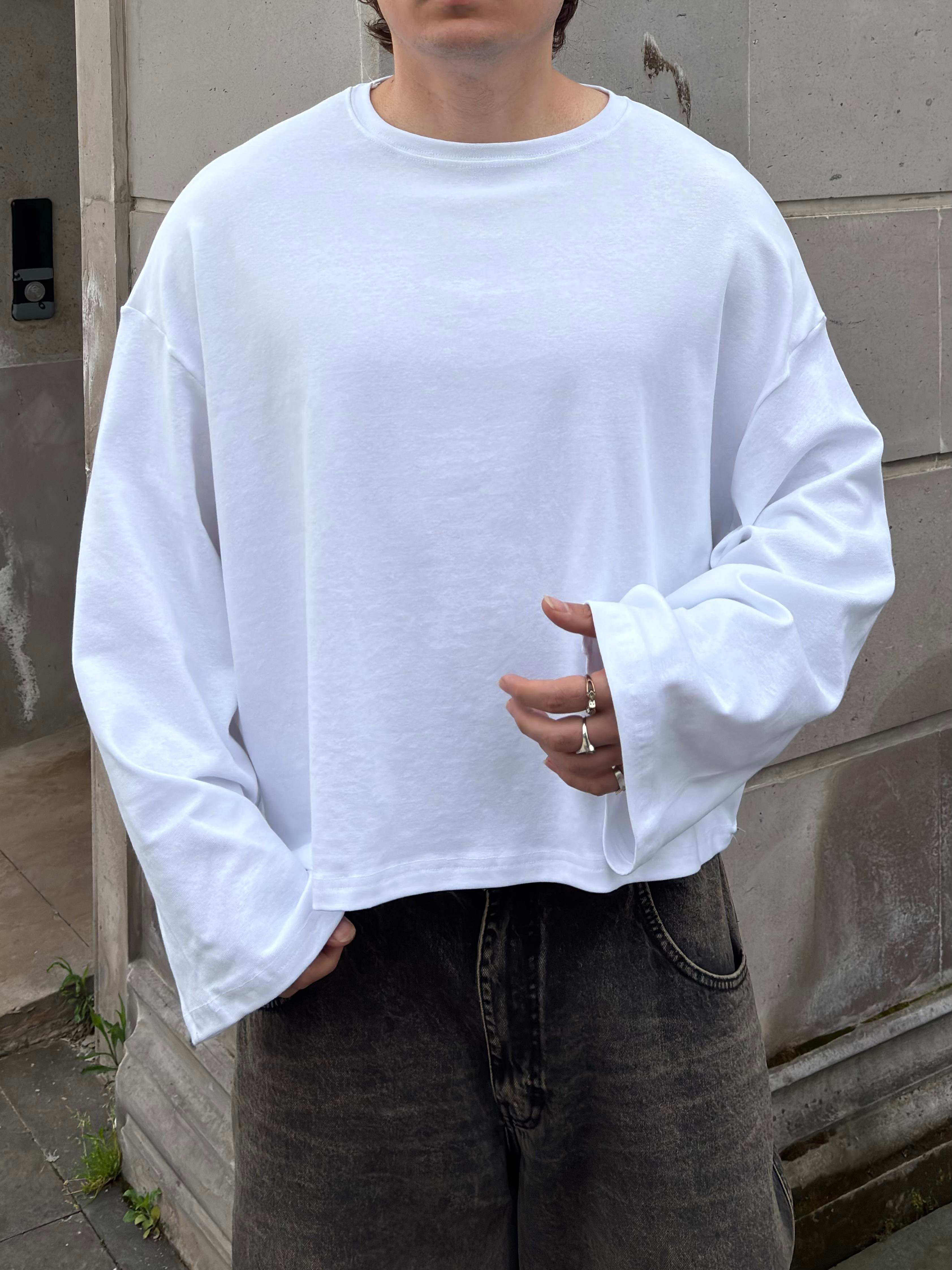 MW Premium Boxy Fit White Uzun Kollu T-shirt