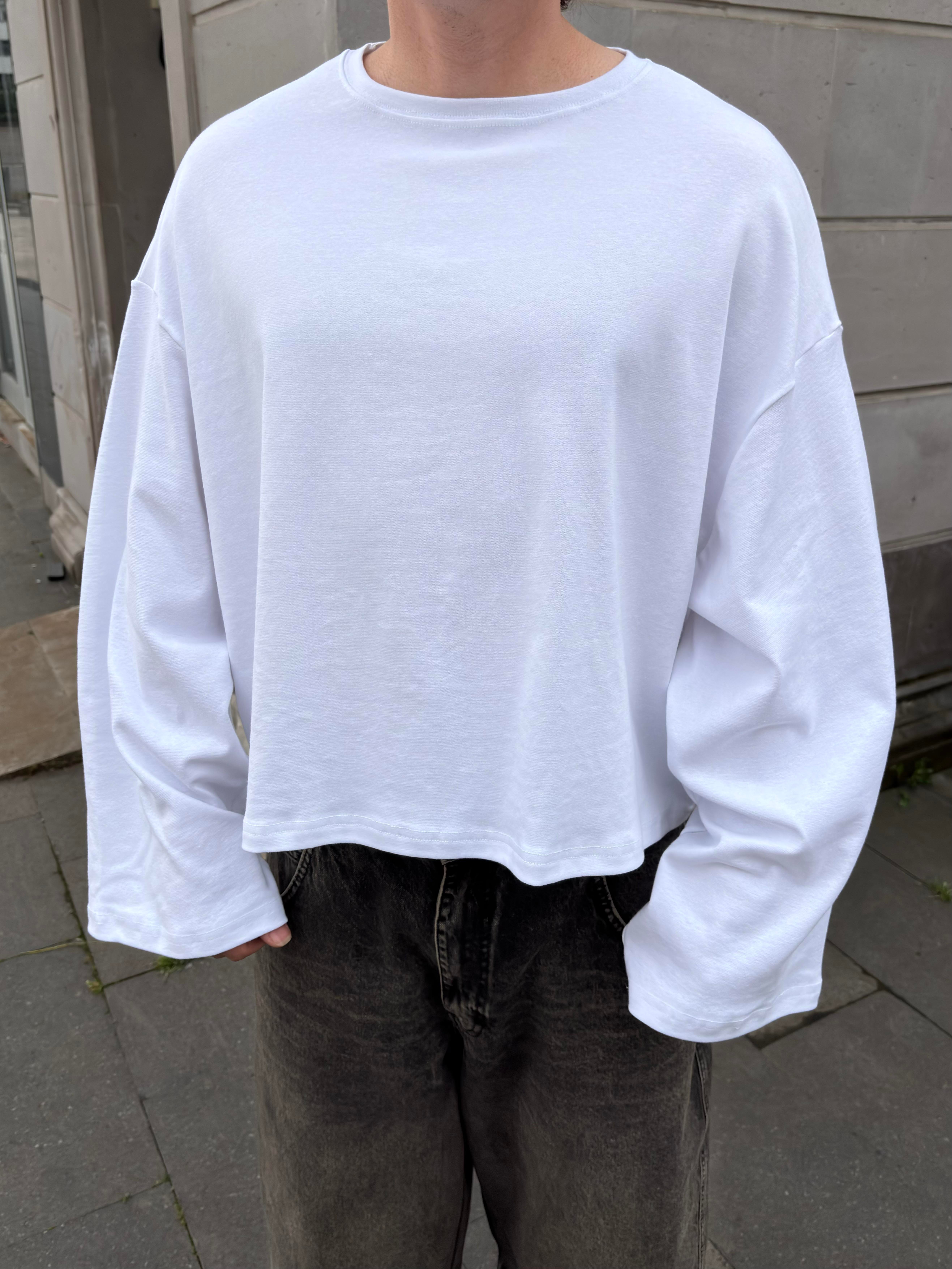 MW Premium Boxy Fit White Uzun Kollu T-shirt