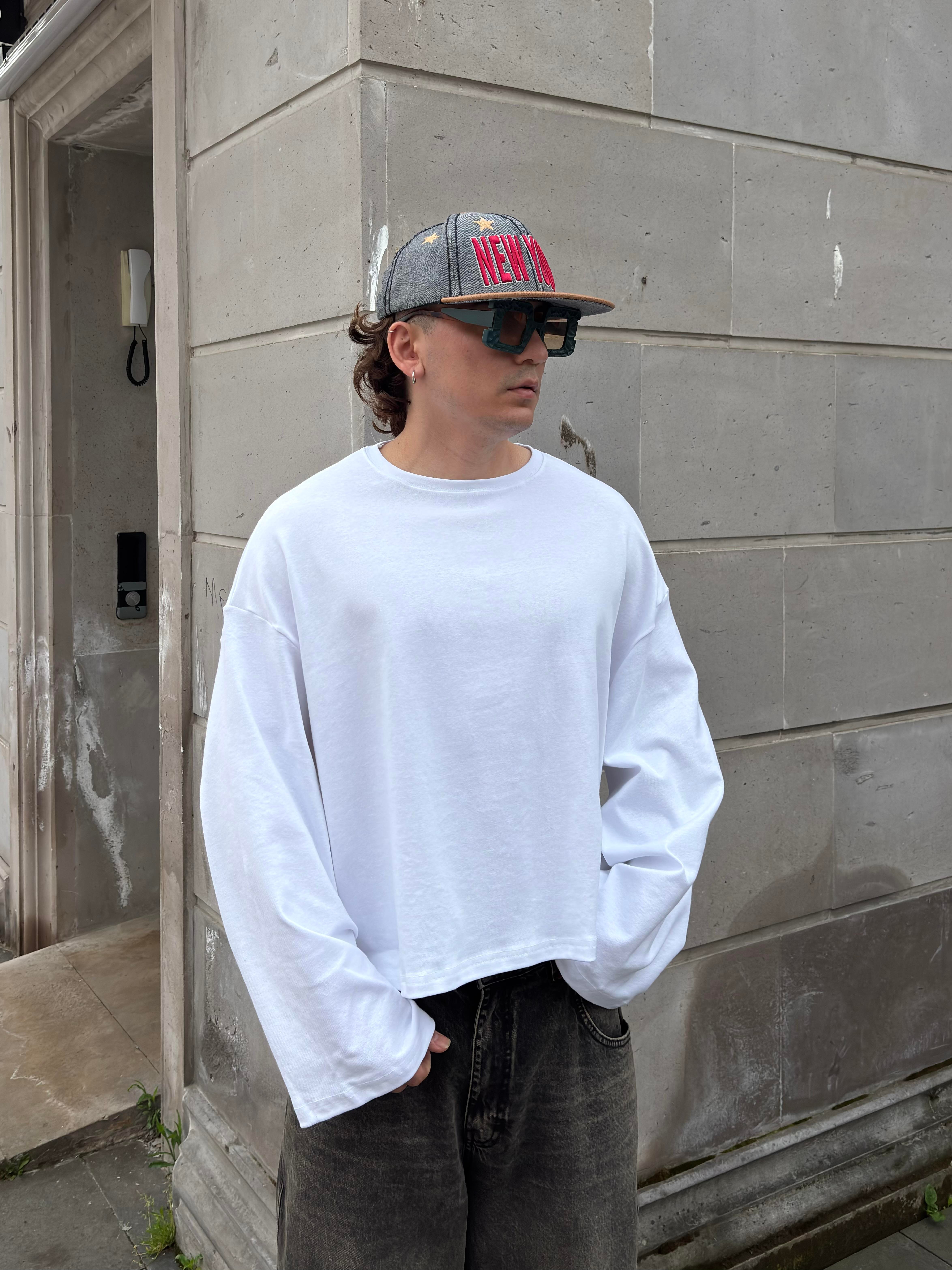 MW Premium Boxy Fit White Uzun Kollu T-shirt