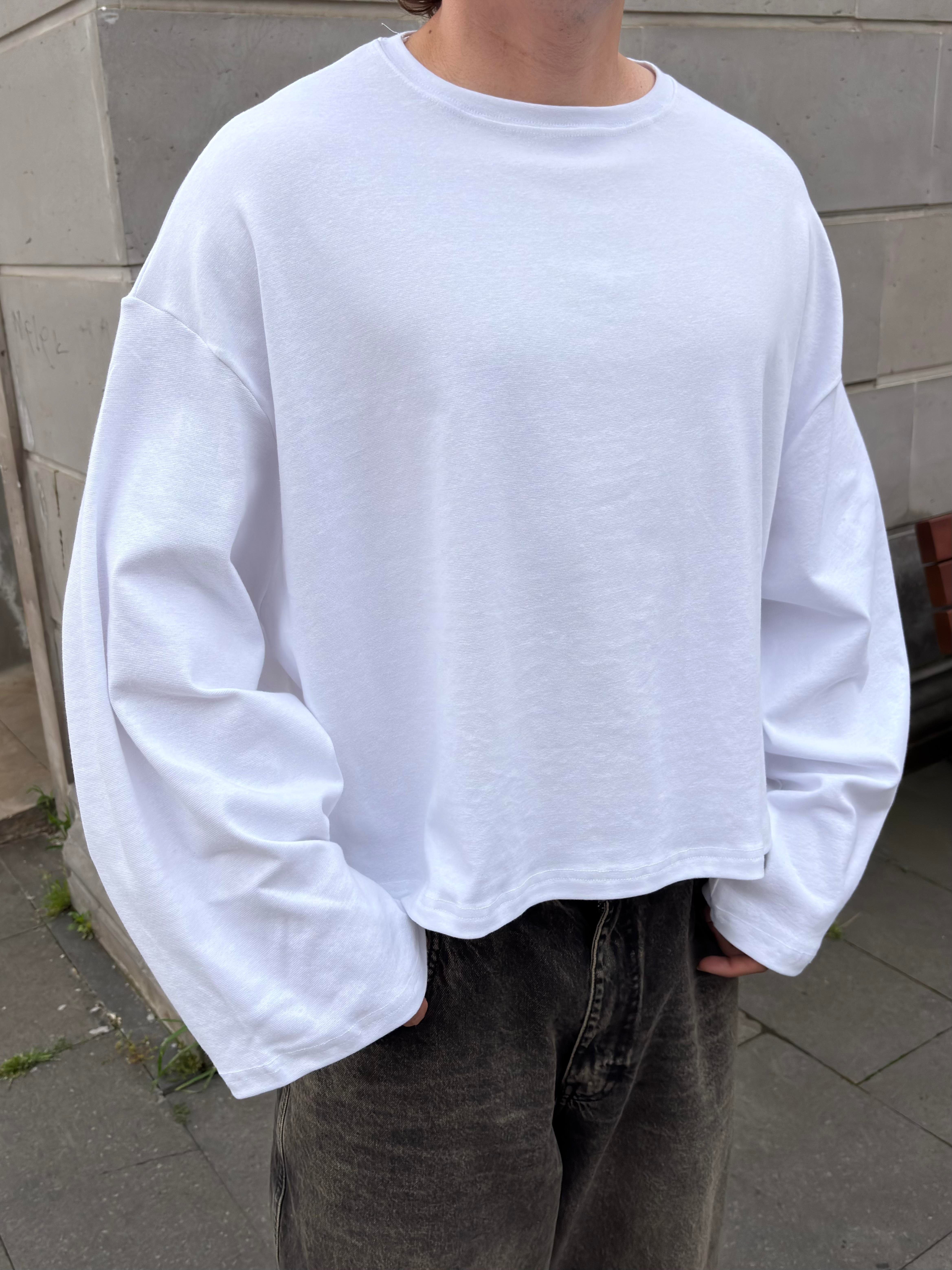 MW Premium Boxy Fit White Uzun Kollu T-shirt
