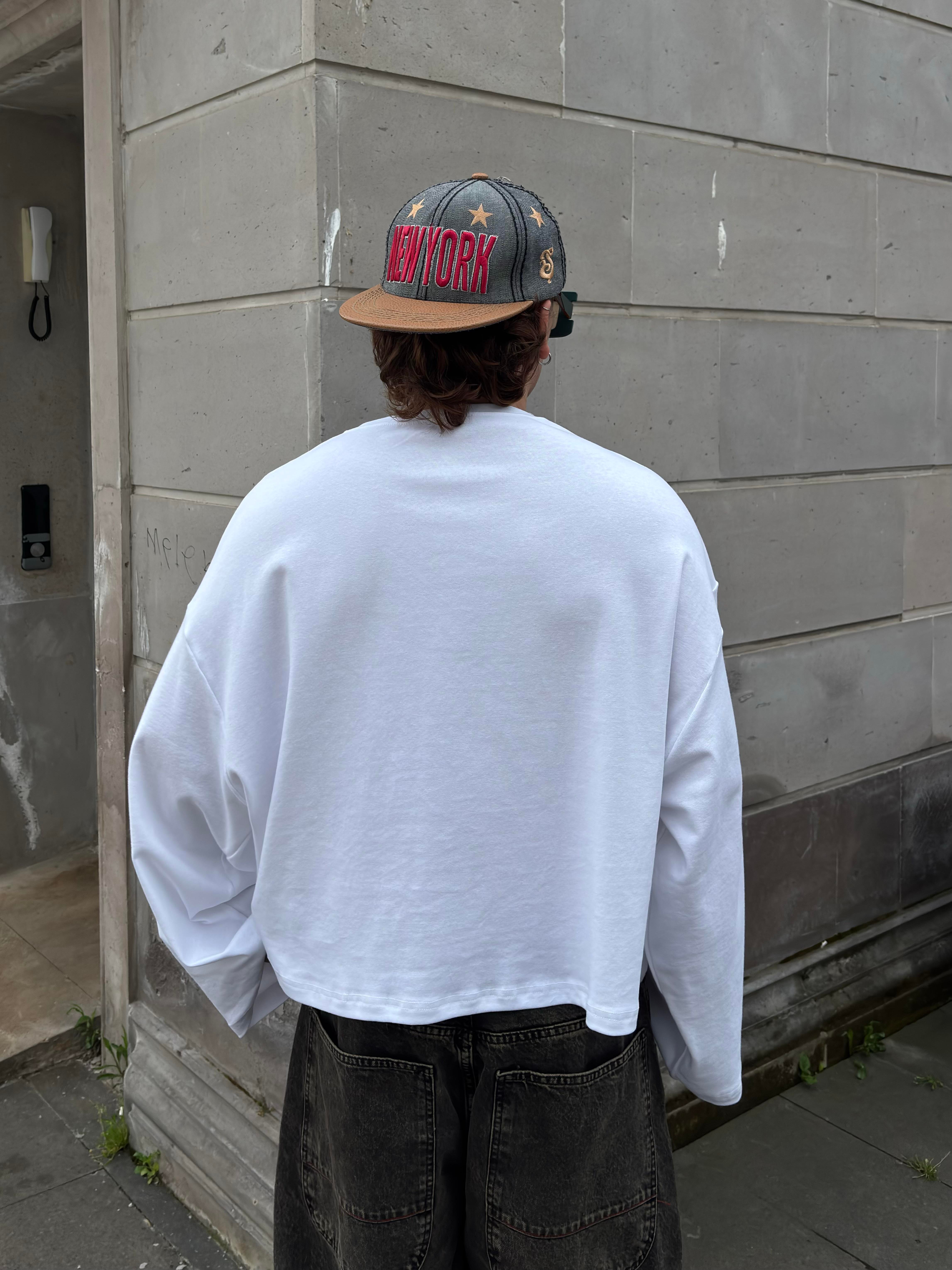 MW Premium Boxy Fit White Uzun Kollu T-shirt