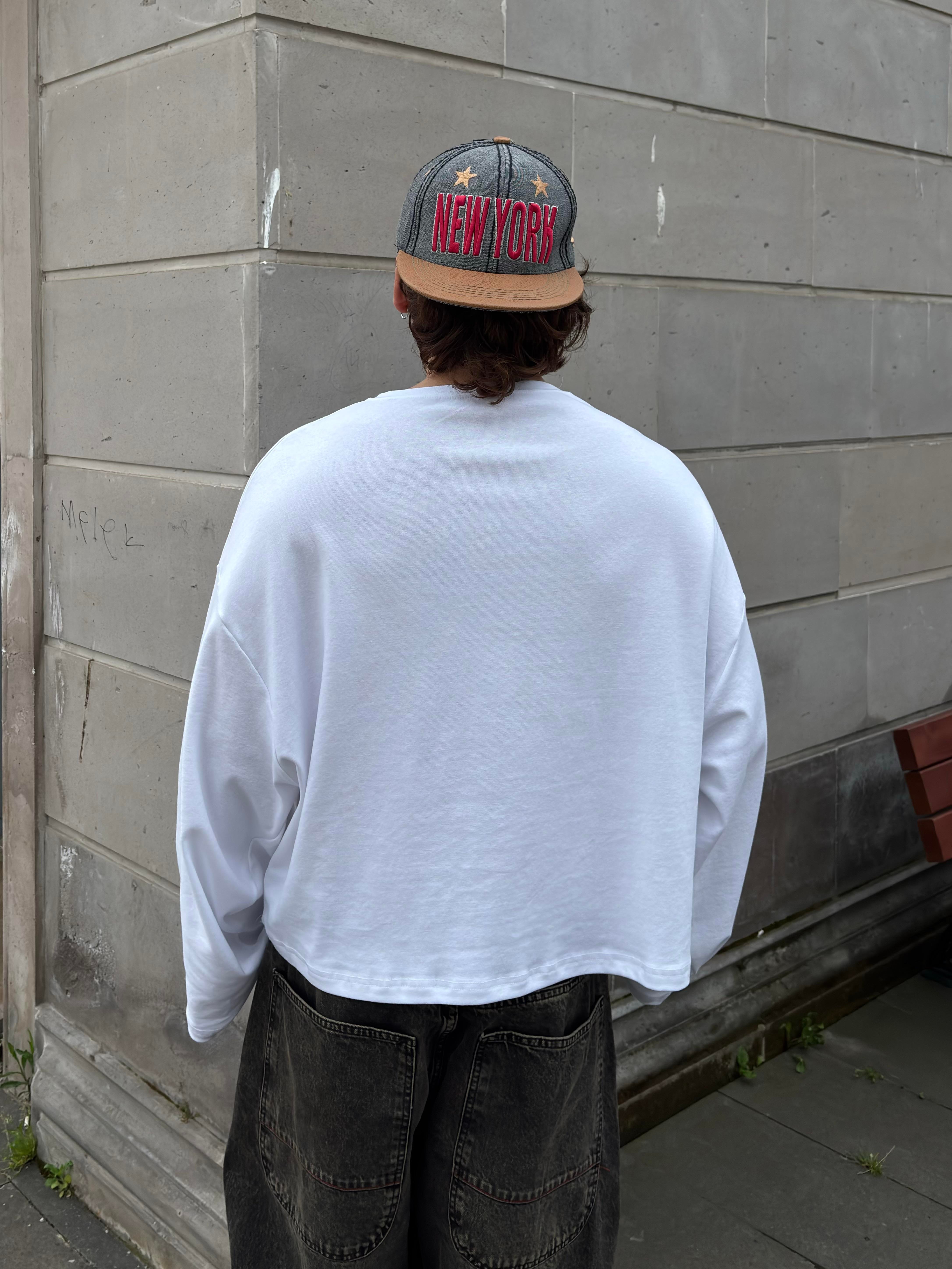 MW Premium Boxy Fit White Uzun Kollu T-shirt