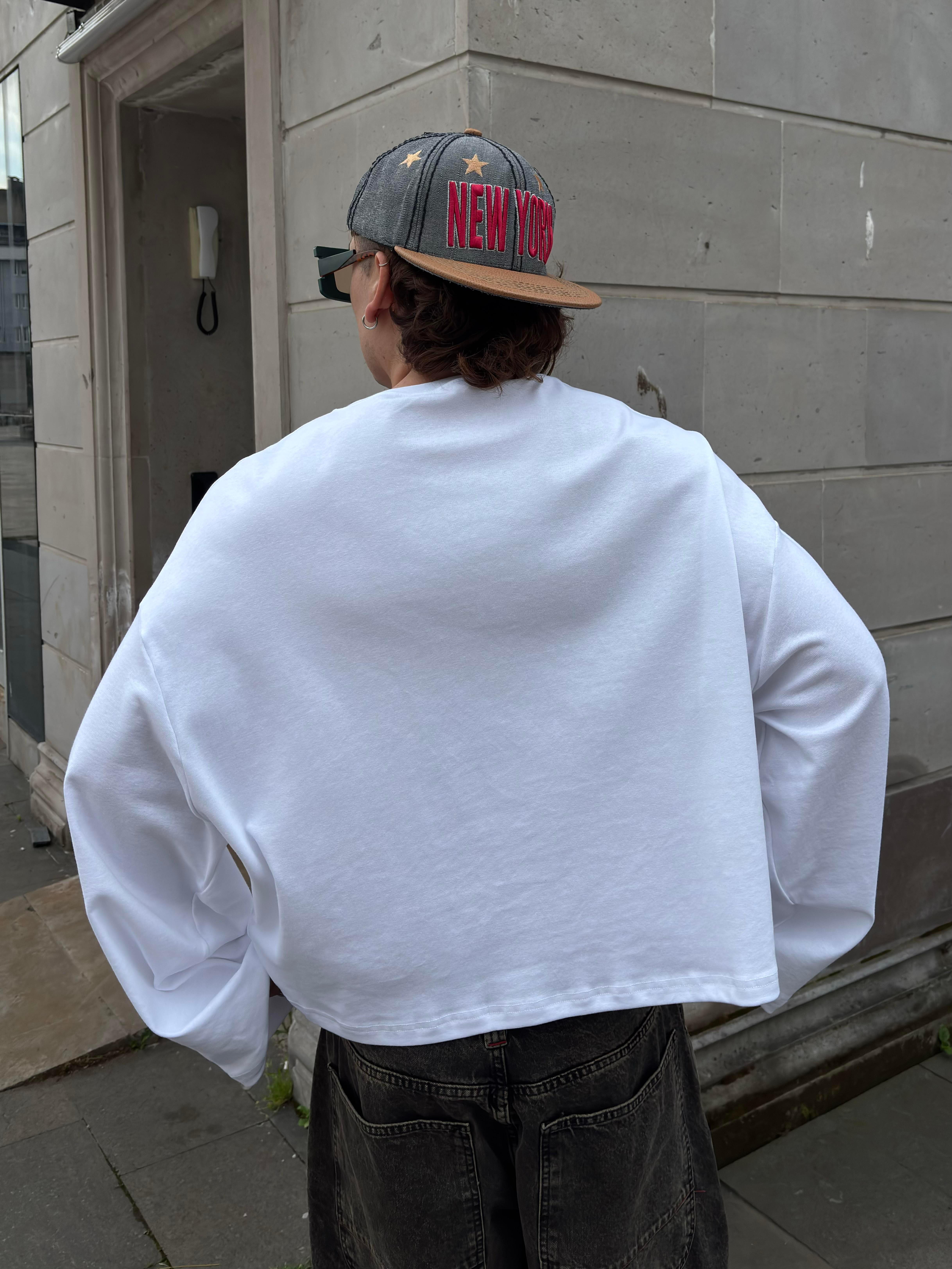 MW Premium Boxy Fit White Uzun Kollu T-shirt