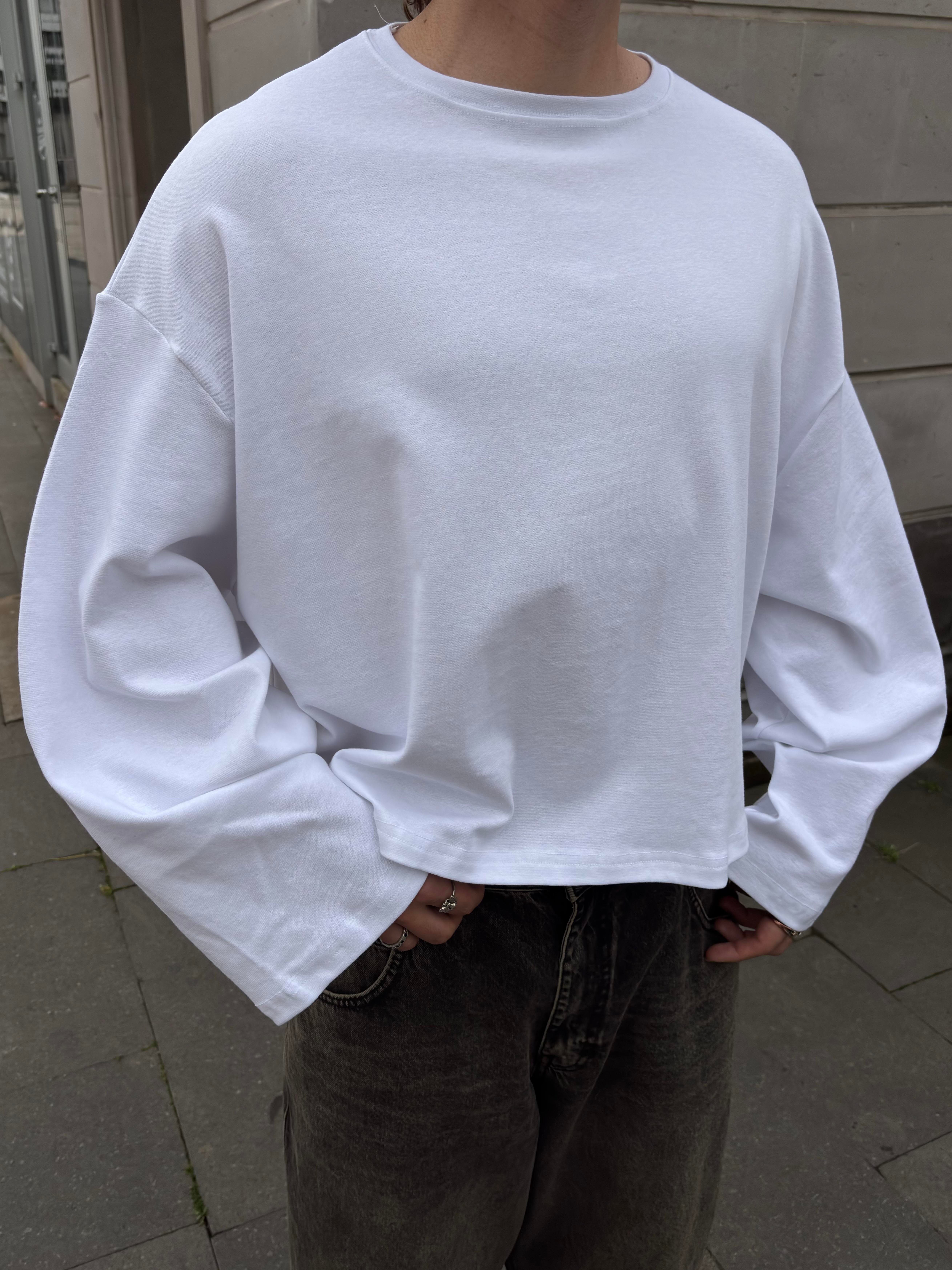 MW Premium Boxy Fit White Uzun Kollu T-shirt