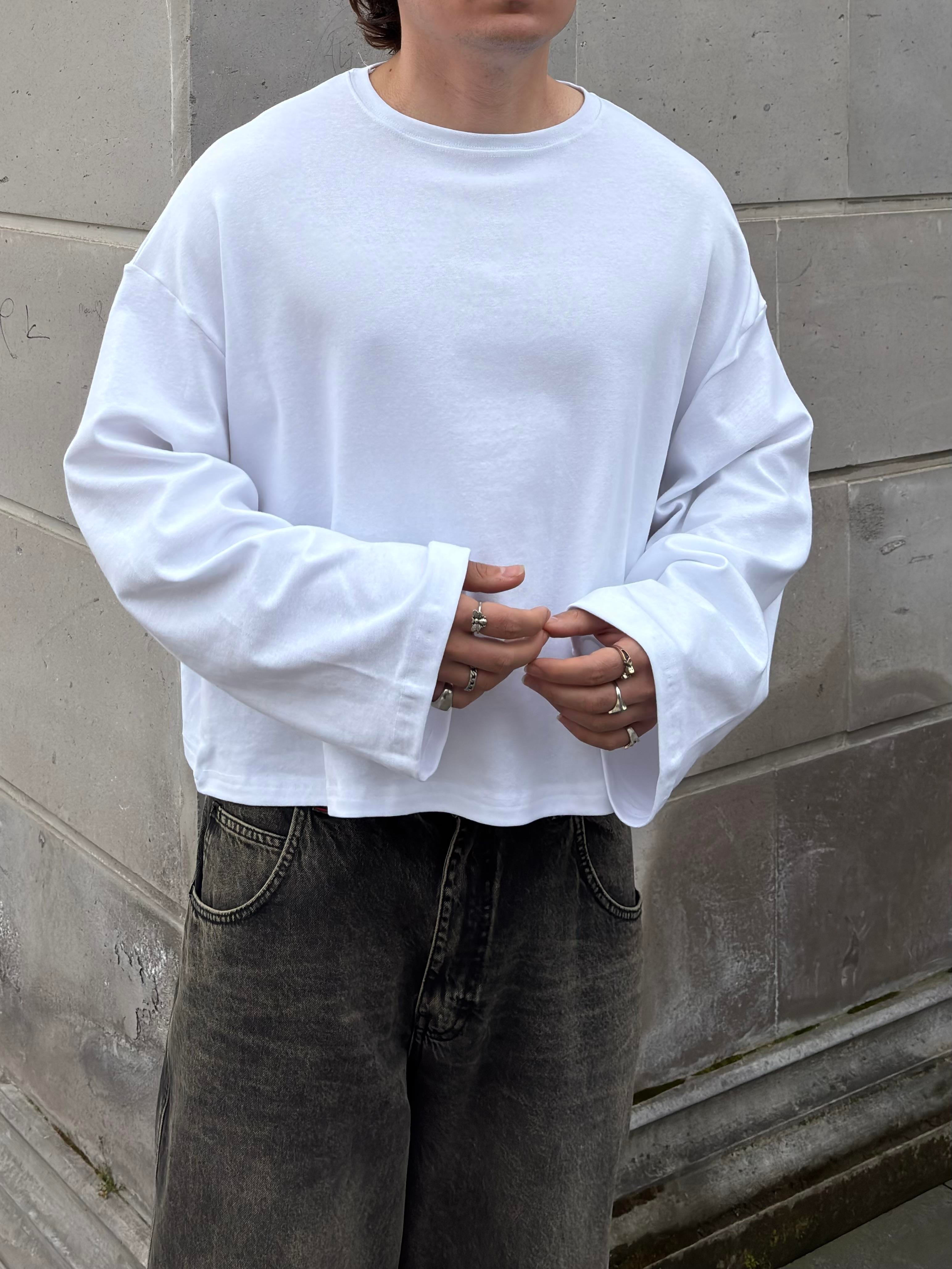 MW Premium Boxy Fit White Uzun Kollu T-shirt