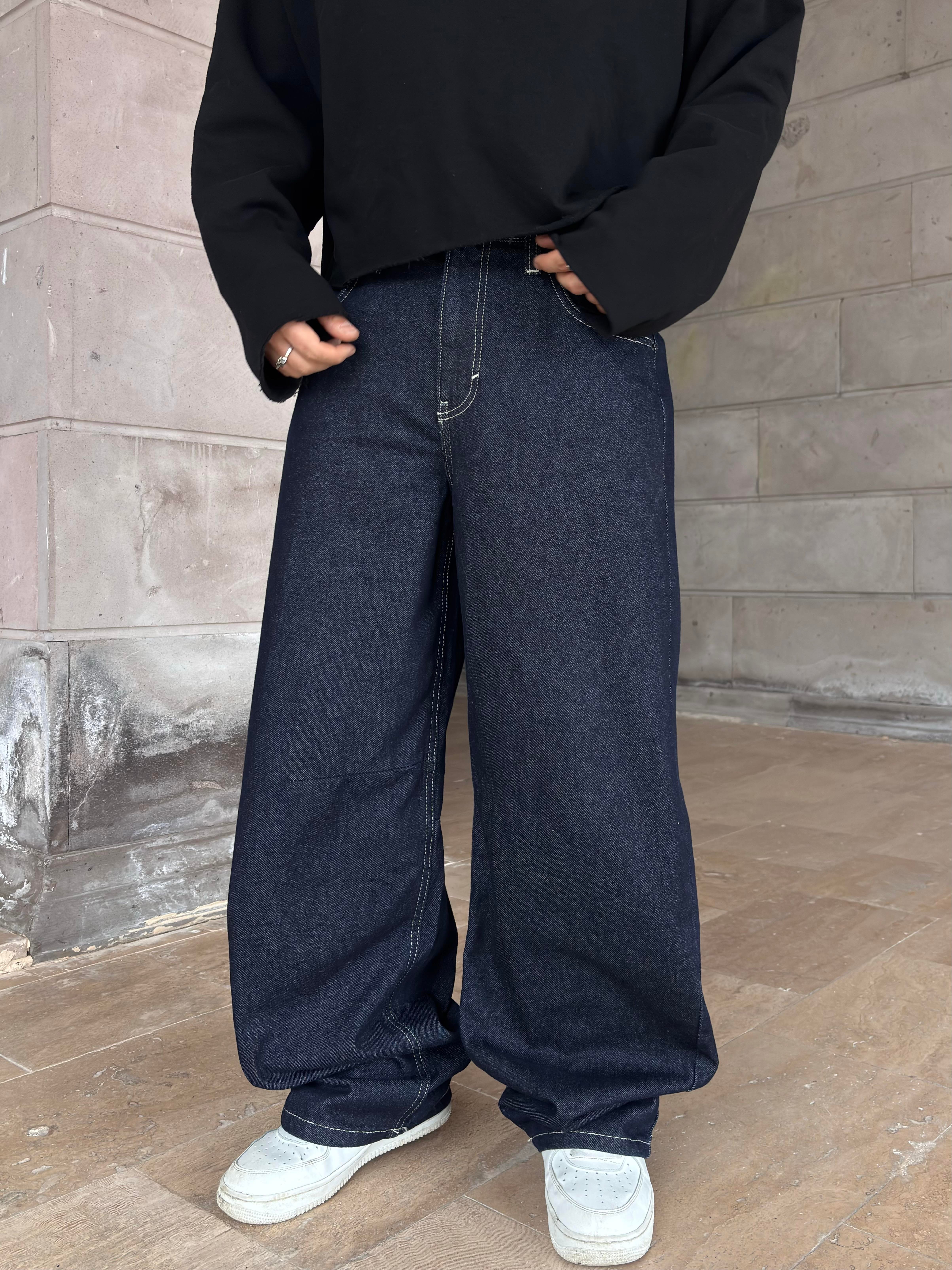 Navy Logan Cinch Back Boyfriend Jeans