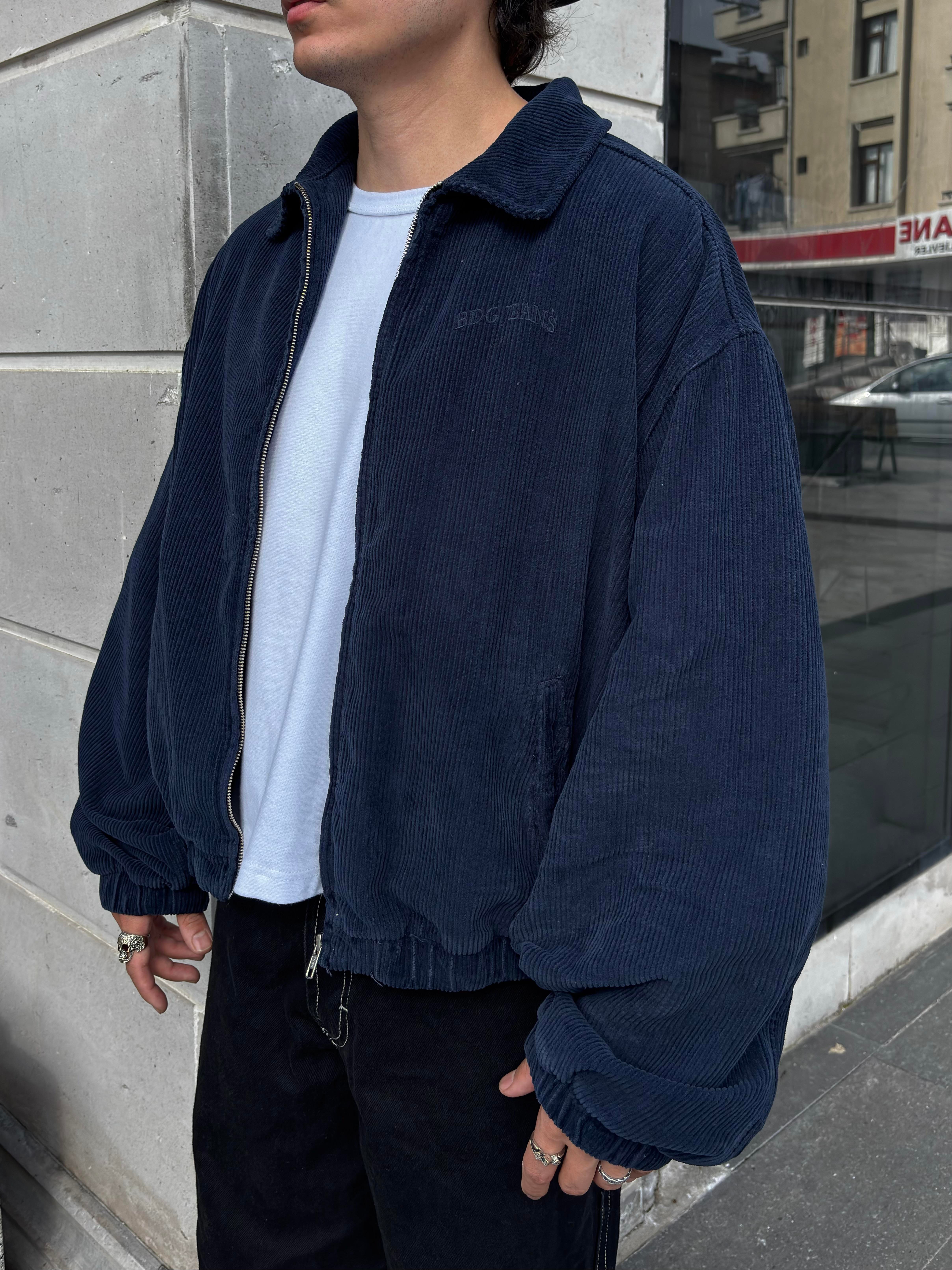 Navy Tone Harrington Kadife Boxy Fit Jacket