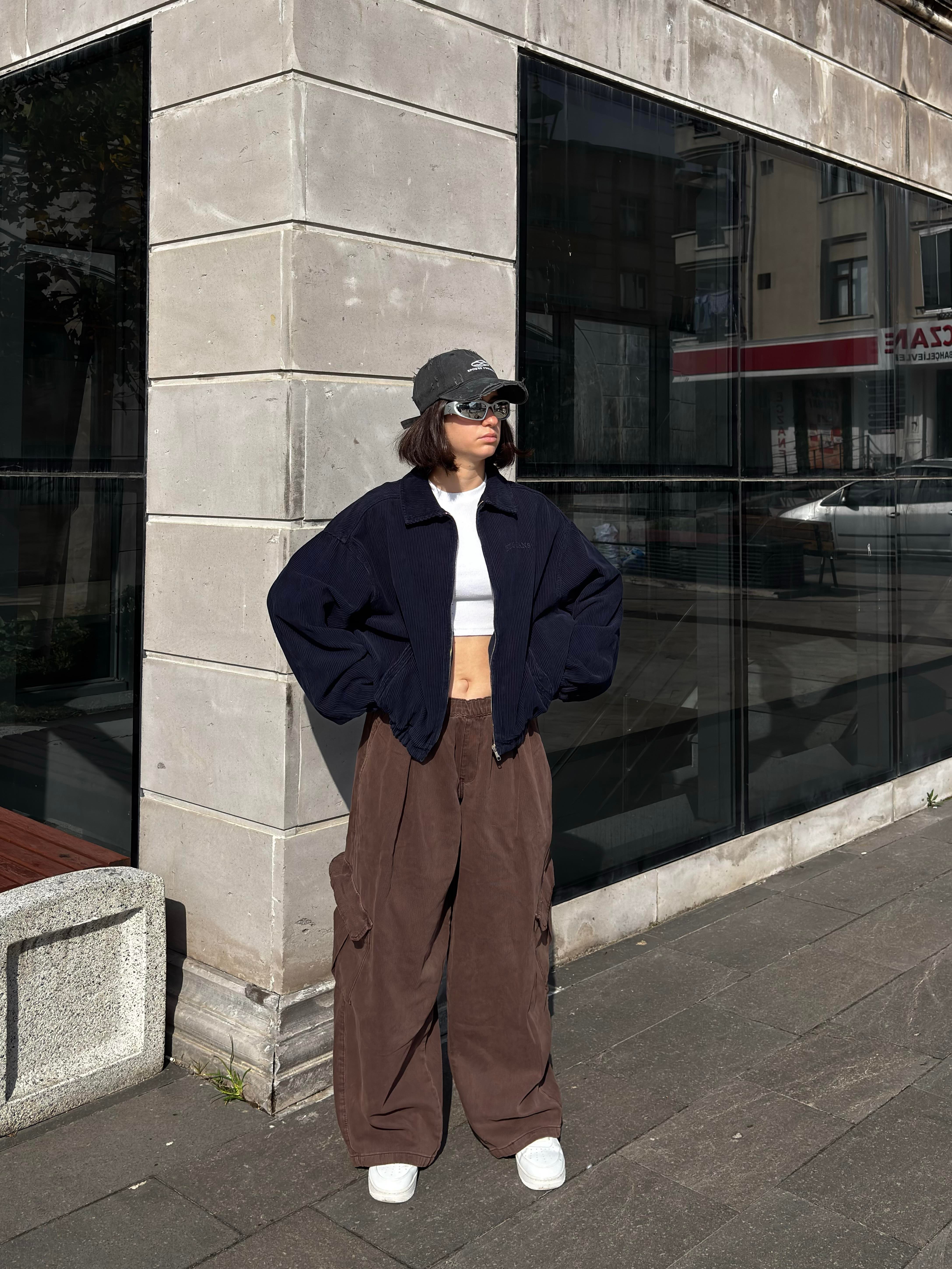 Navy Tone Harrington Kadife Boxy Fit Jacket