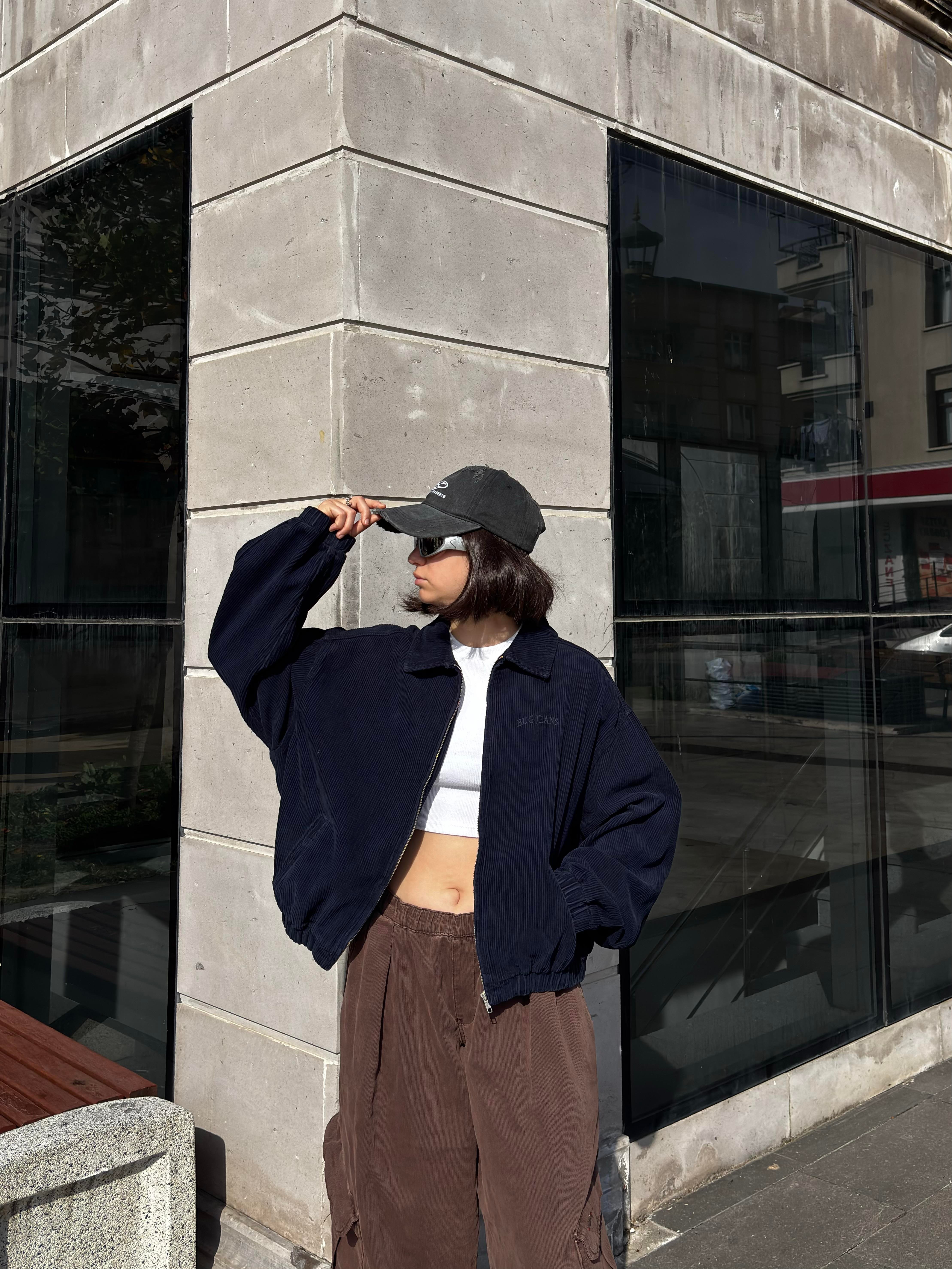Navy Tone Harrington Kadife Boxy Fit Jacket
